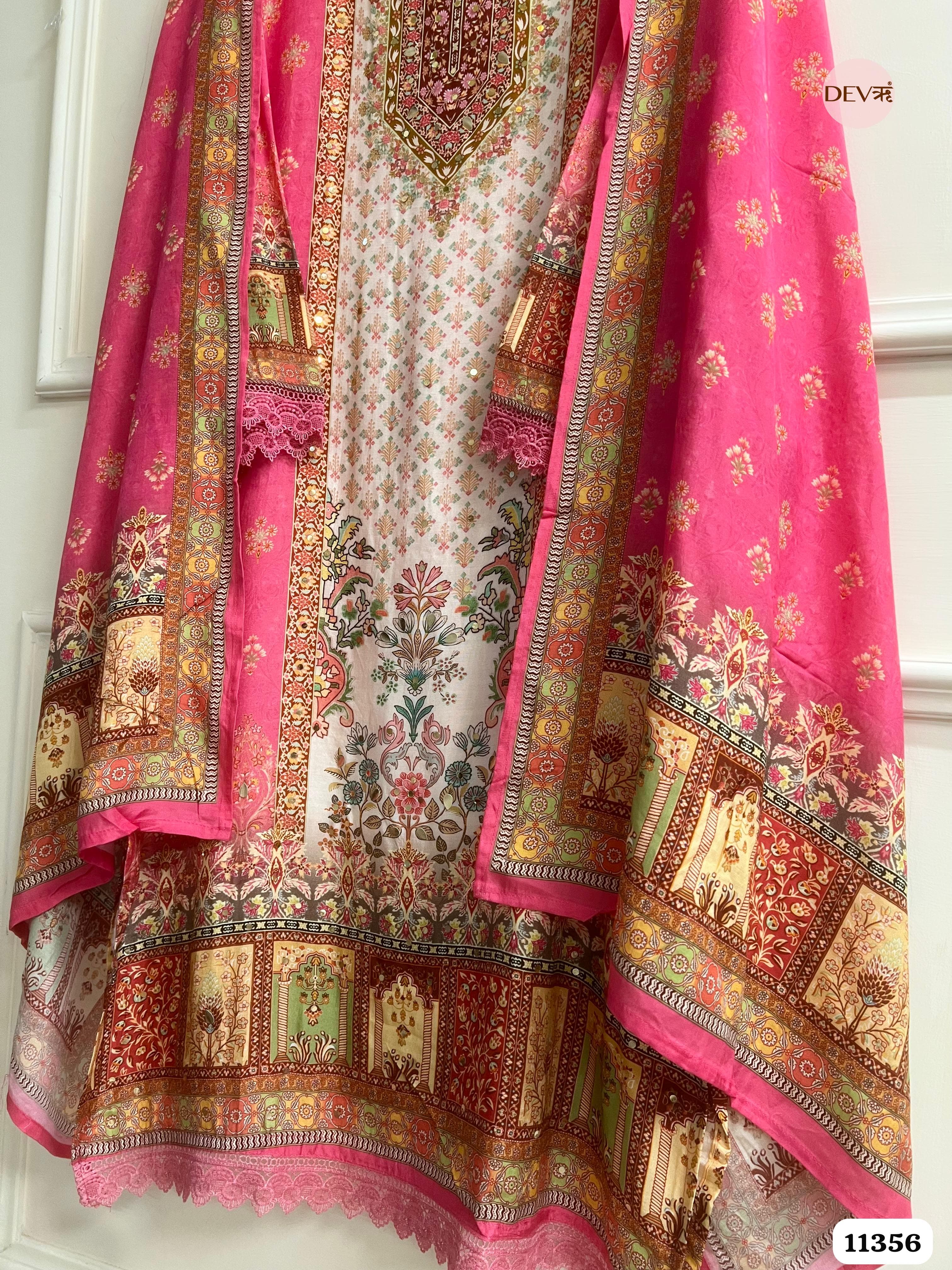 Multicolor Muslin Printed Semi Stitched Hand Embroidered -Set Of 3 {11356}
