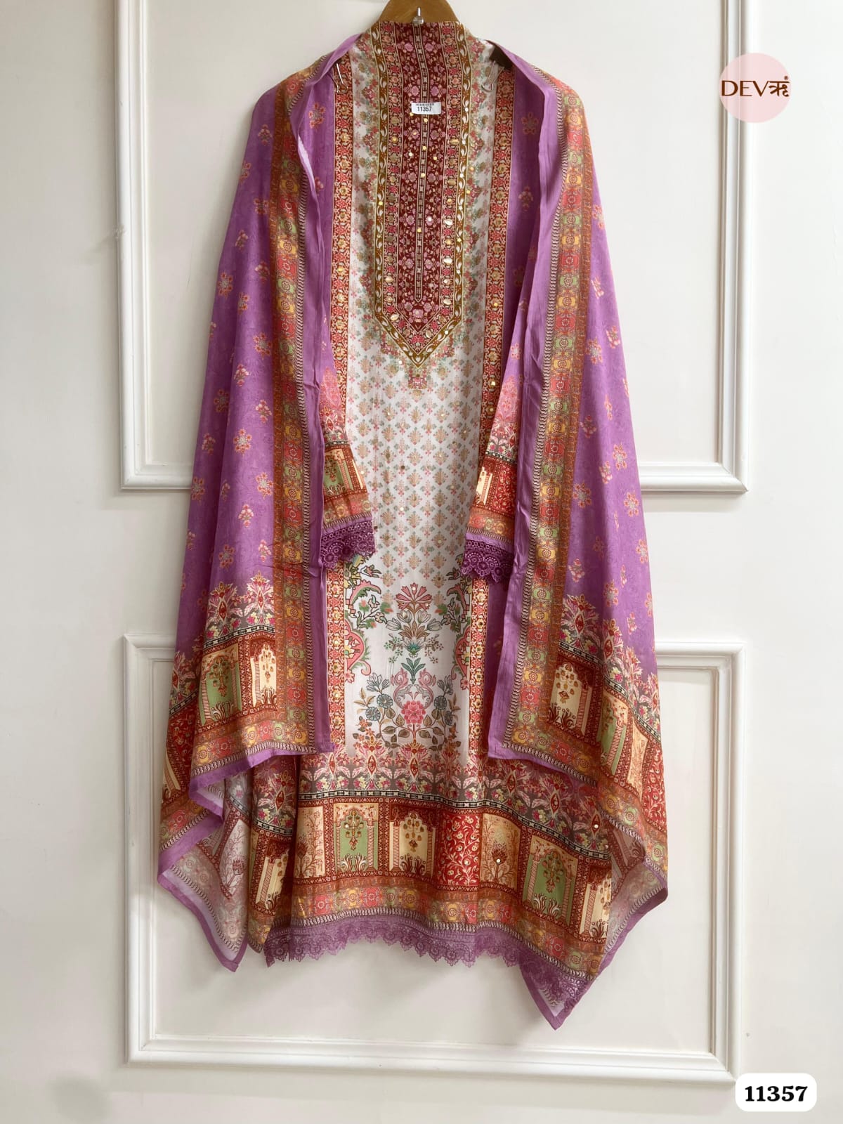 Multicolor Muslin Printed Semi Stitched Hand Embroidered -Set Of 3 {11357}