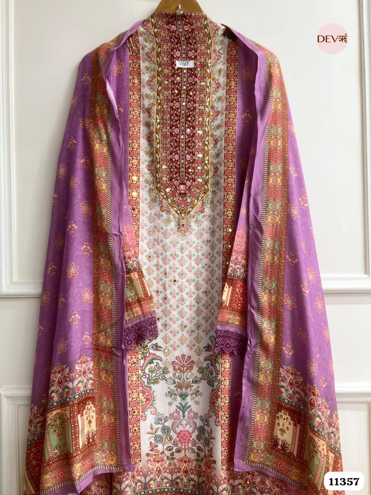 Multicolor Muslin Printed Semi Stitched Hand Embroidered -Set Of 3