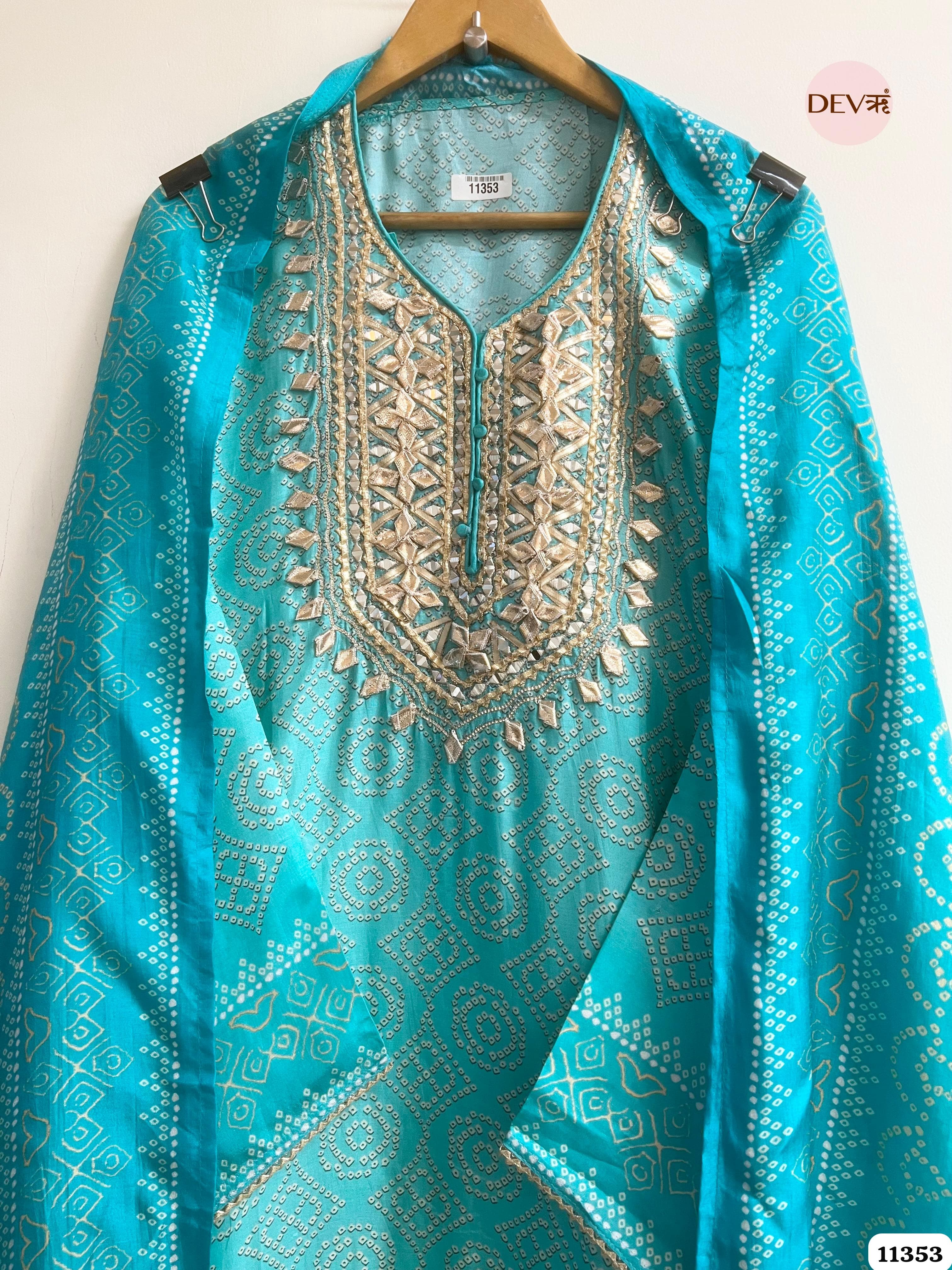 Turquoise blue semi stitched Silk -Set of 3