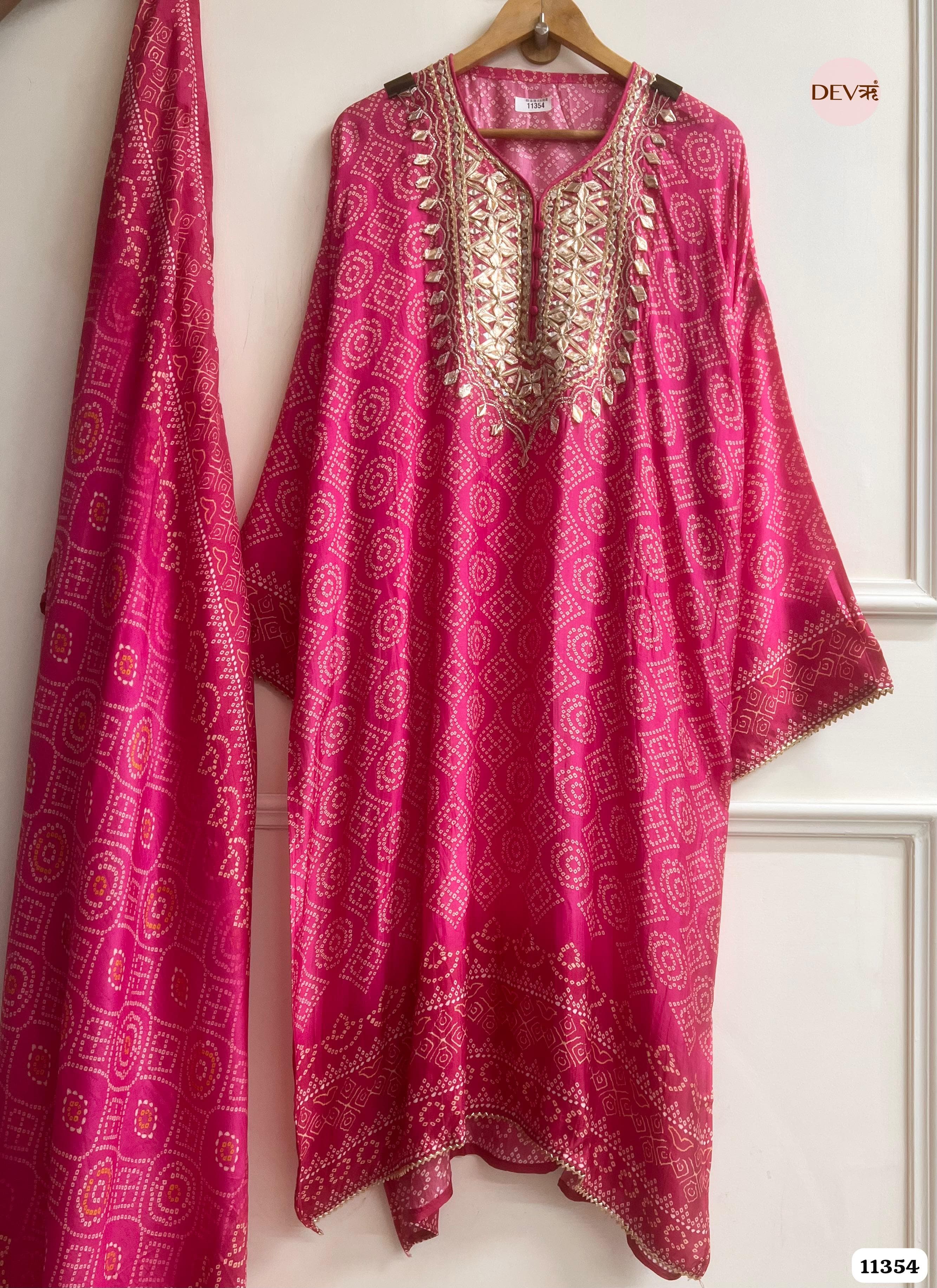 fuchsia pink Silk printed semi stitched suit  - set of 3