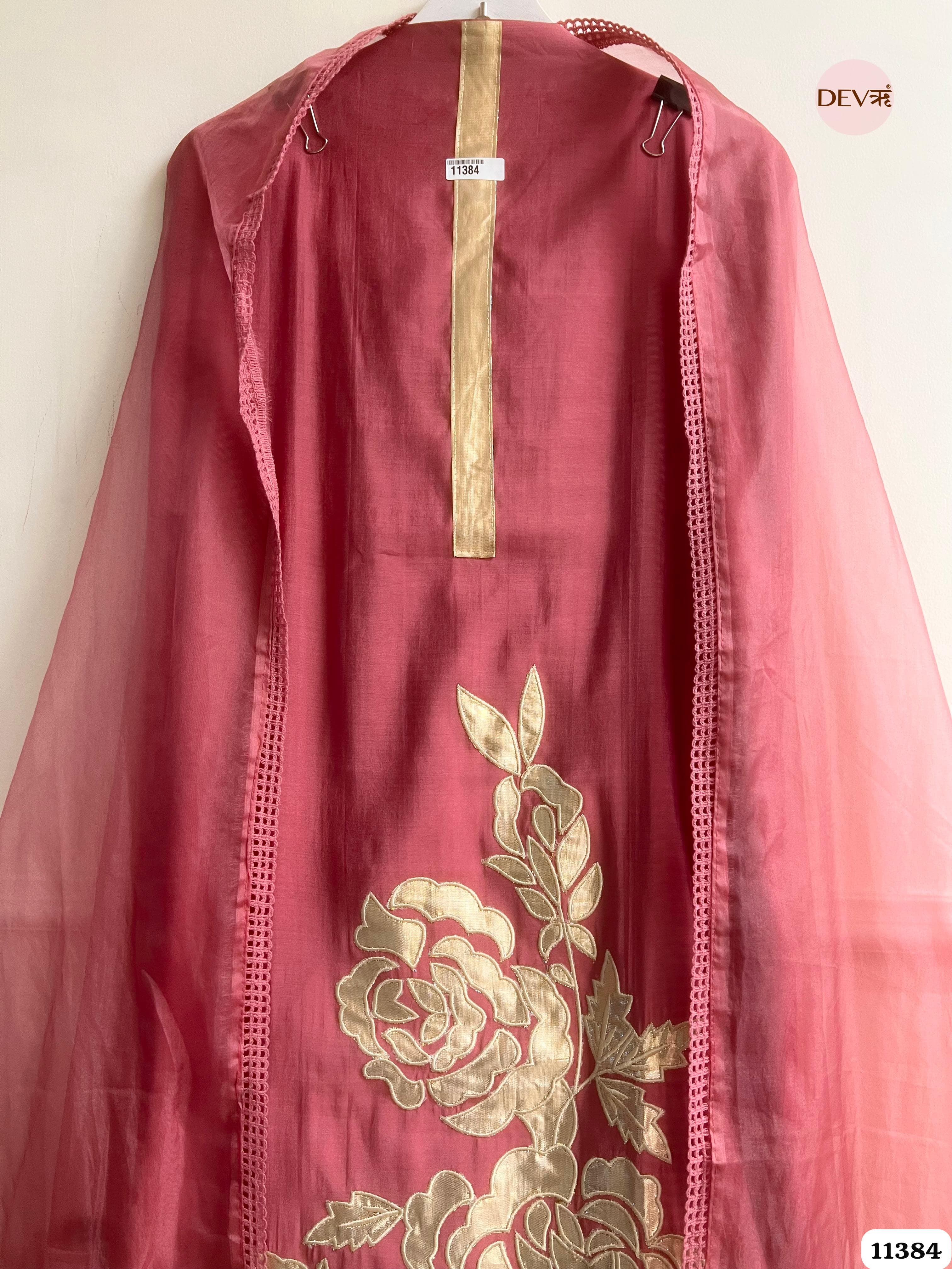 Red Modal Silk Unstitched Embroidered -Set Of 3