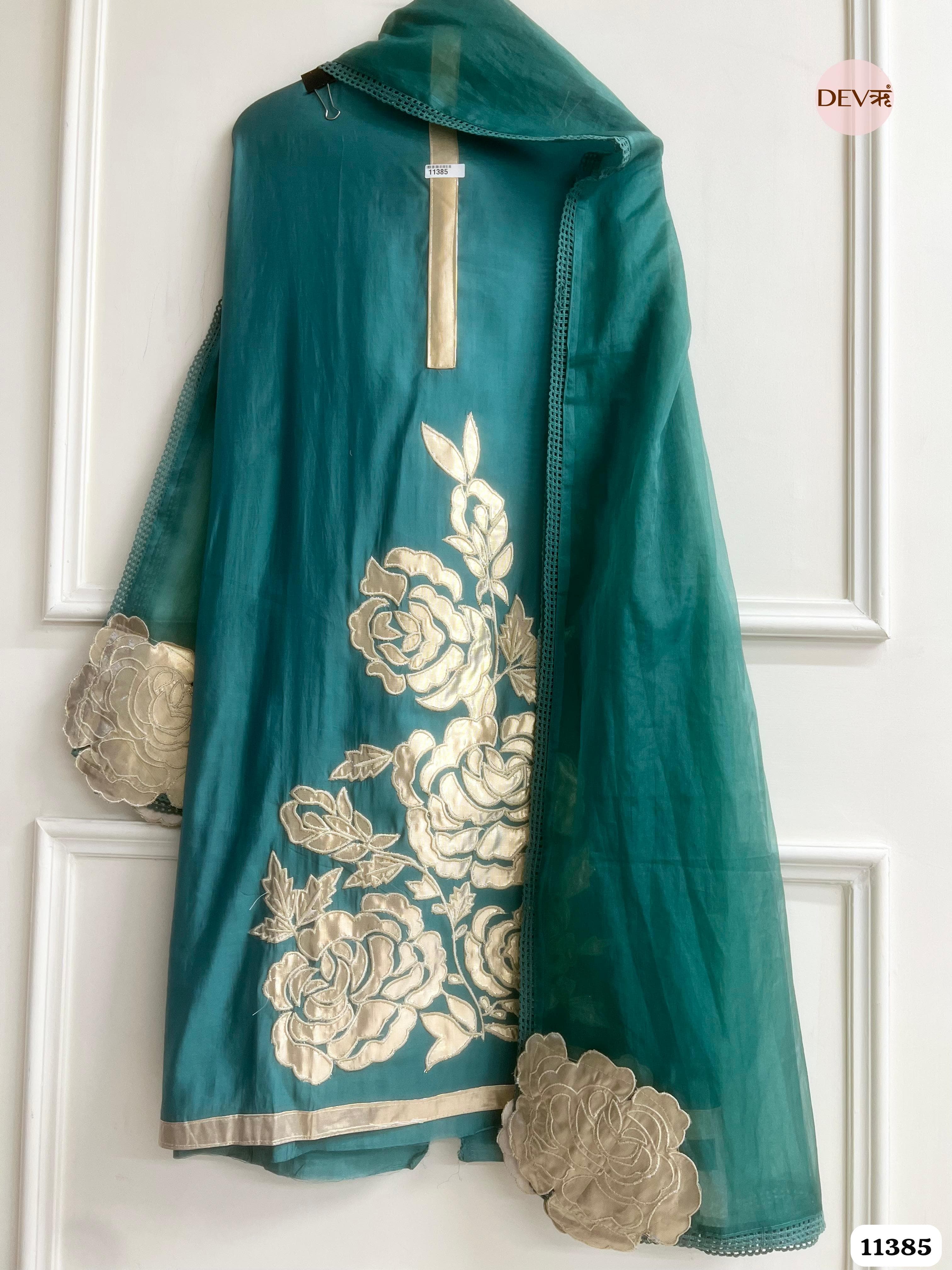 Green Modal Silk Unstitched Embroidered -Set Of 3