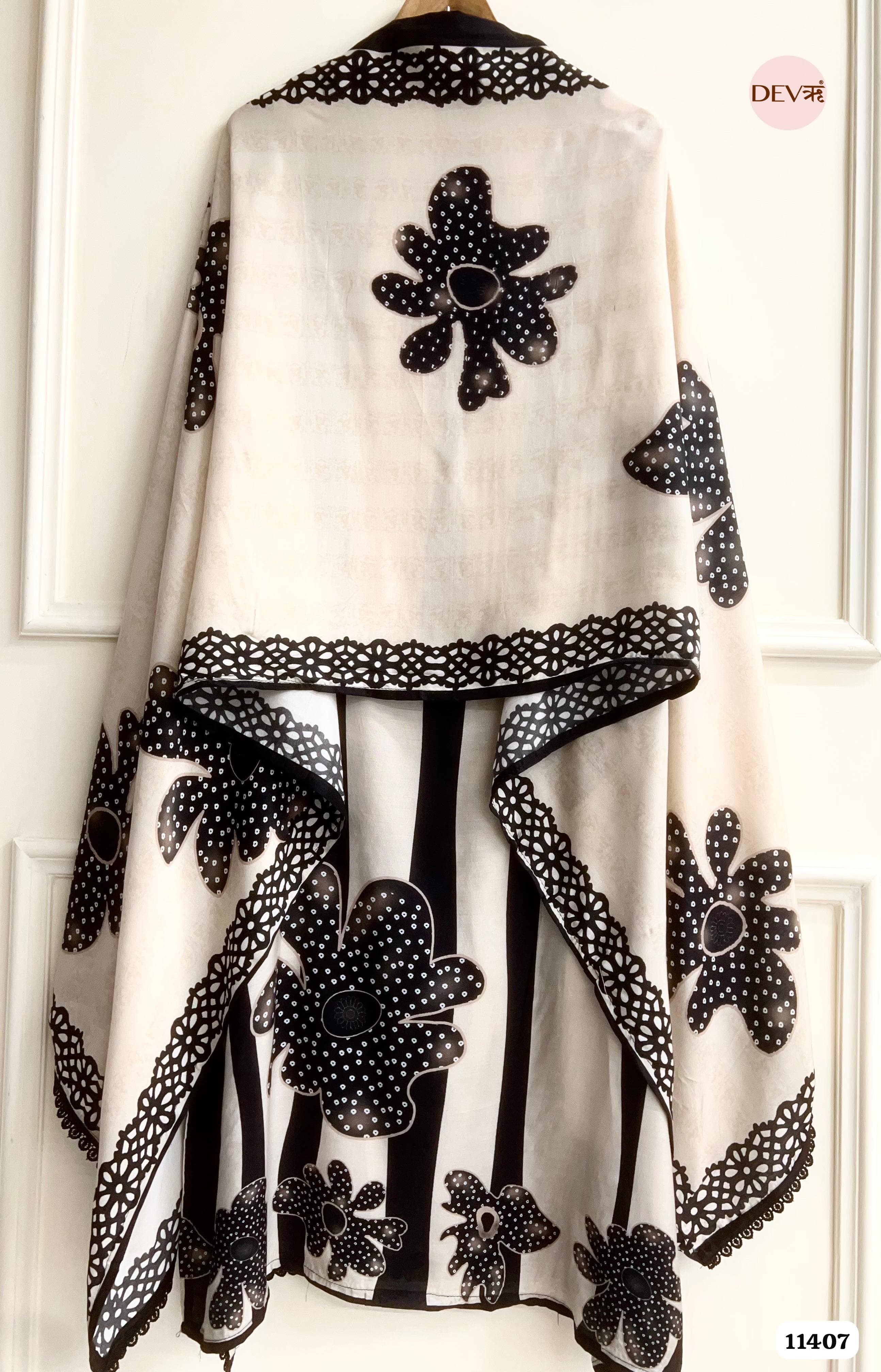 Classic Black And White Muslin Semi Stitched Printed Hand Embroidered -Set Of 3 {11407}