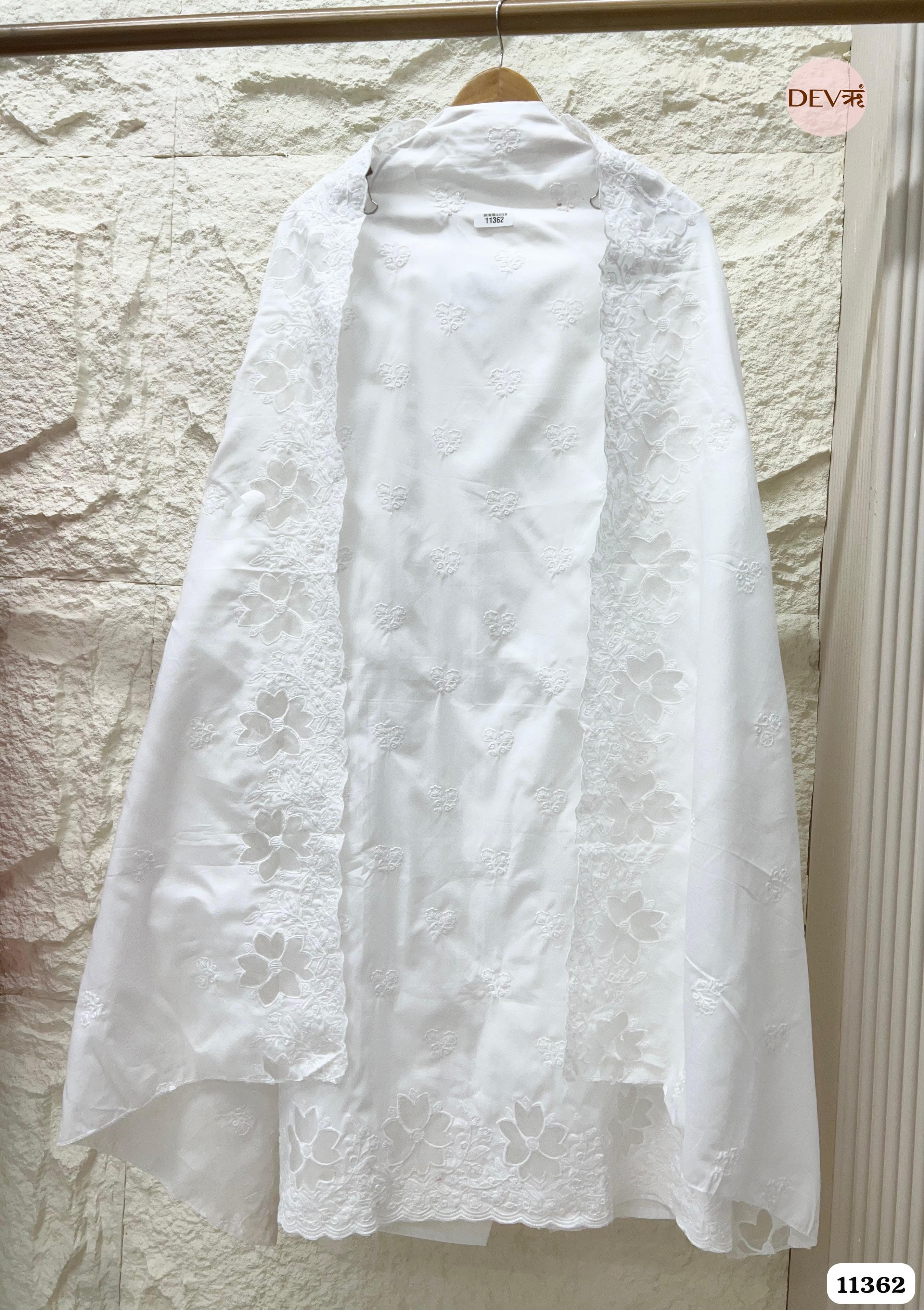 White Mul Cotton Unstitched Embroidered -Set Of 3 {11362}