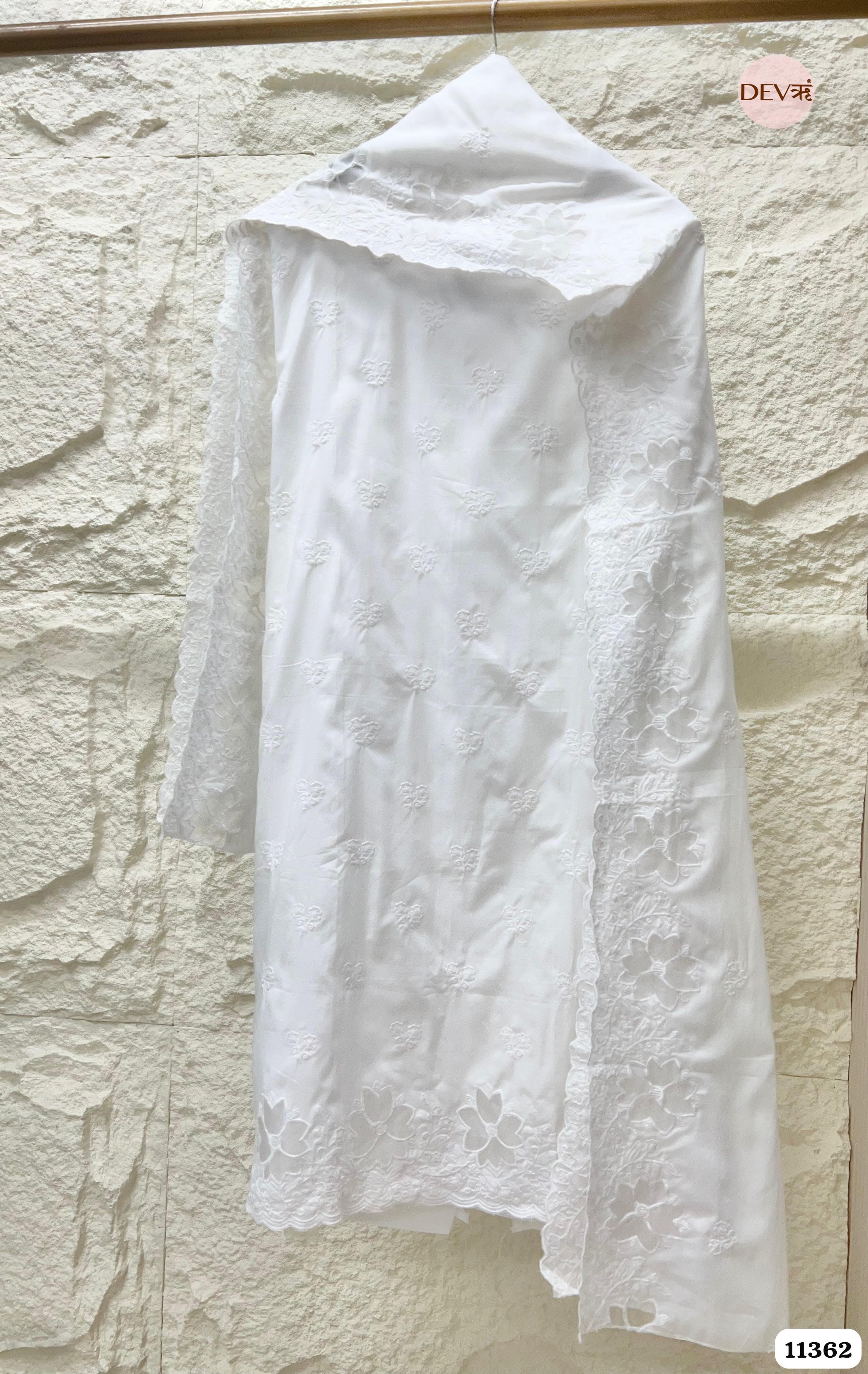White Mul Cotton Unstitched Embroidered -Set Of 3 {11362}
