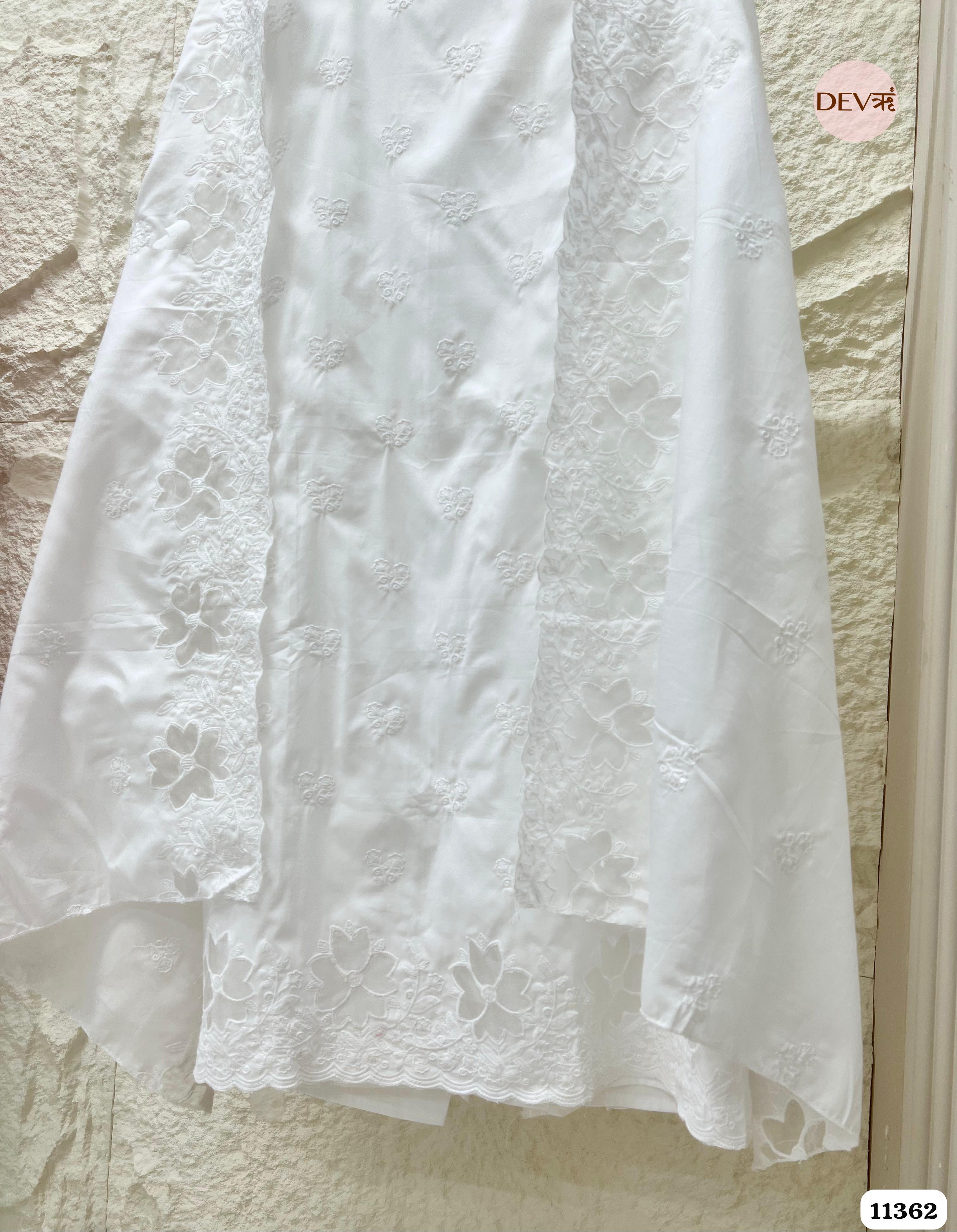 White Mul Cotton Unstitched Embroidered -Set Of 3 {11362}