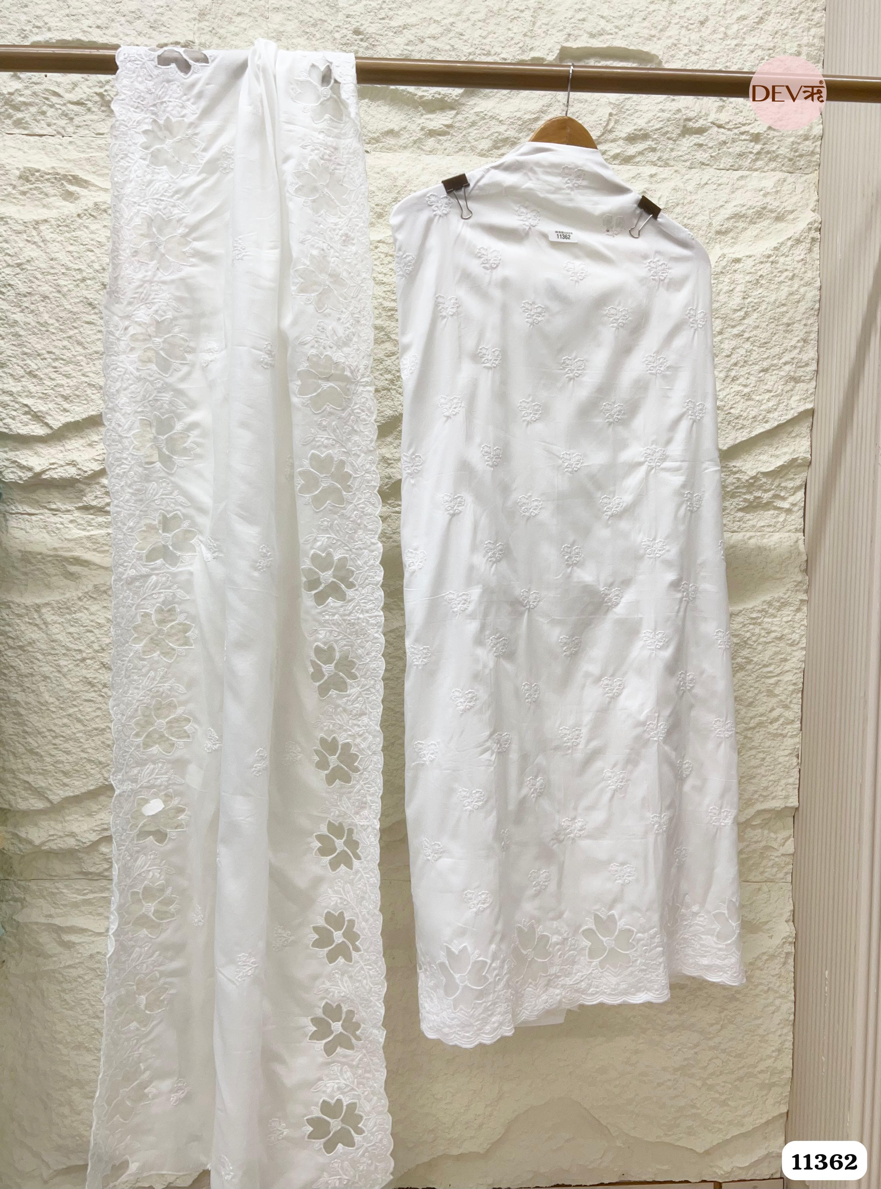 White Mul Cotton Unstitched Embroidered -Set Of 3 {11362}