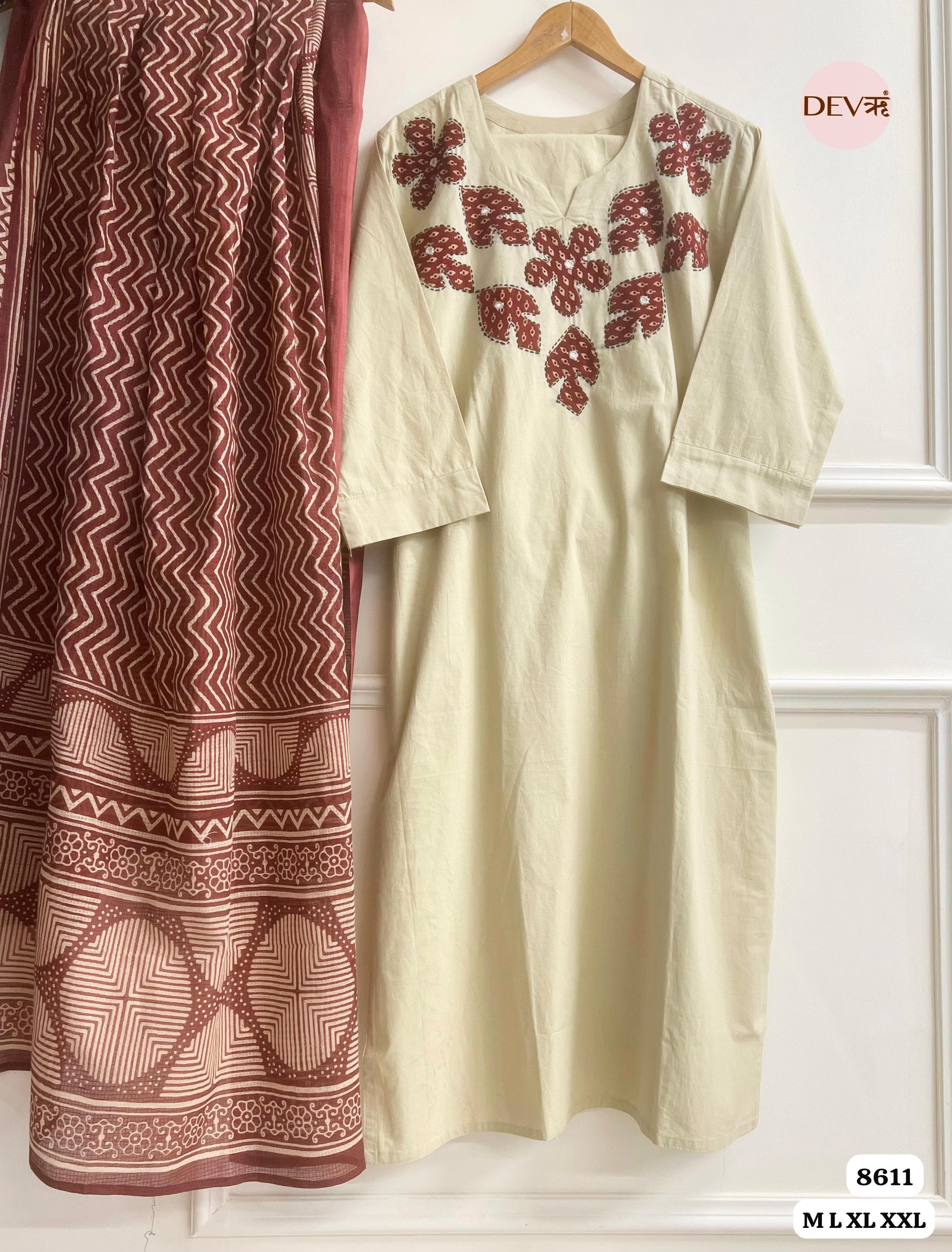 Slub Cotton Stitched Hand Embroidered -Set Of 3 {8611}