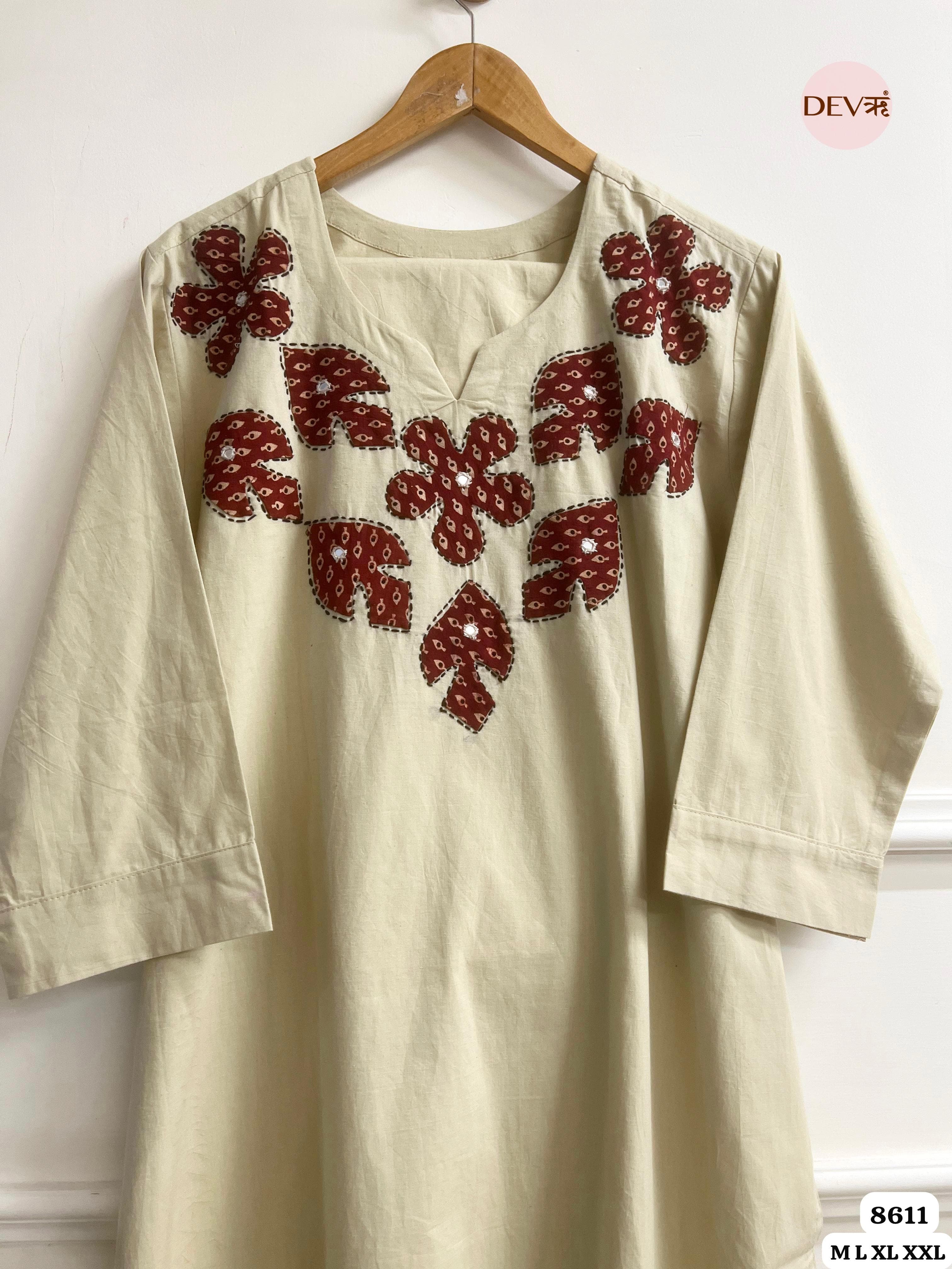 Slub Cotton Stitched Hand Embroidered -Set Of 3 {8611}