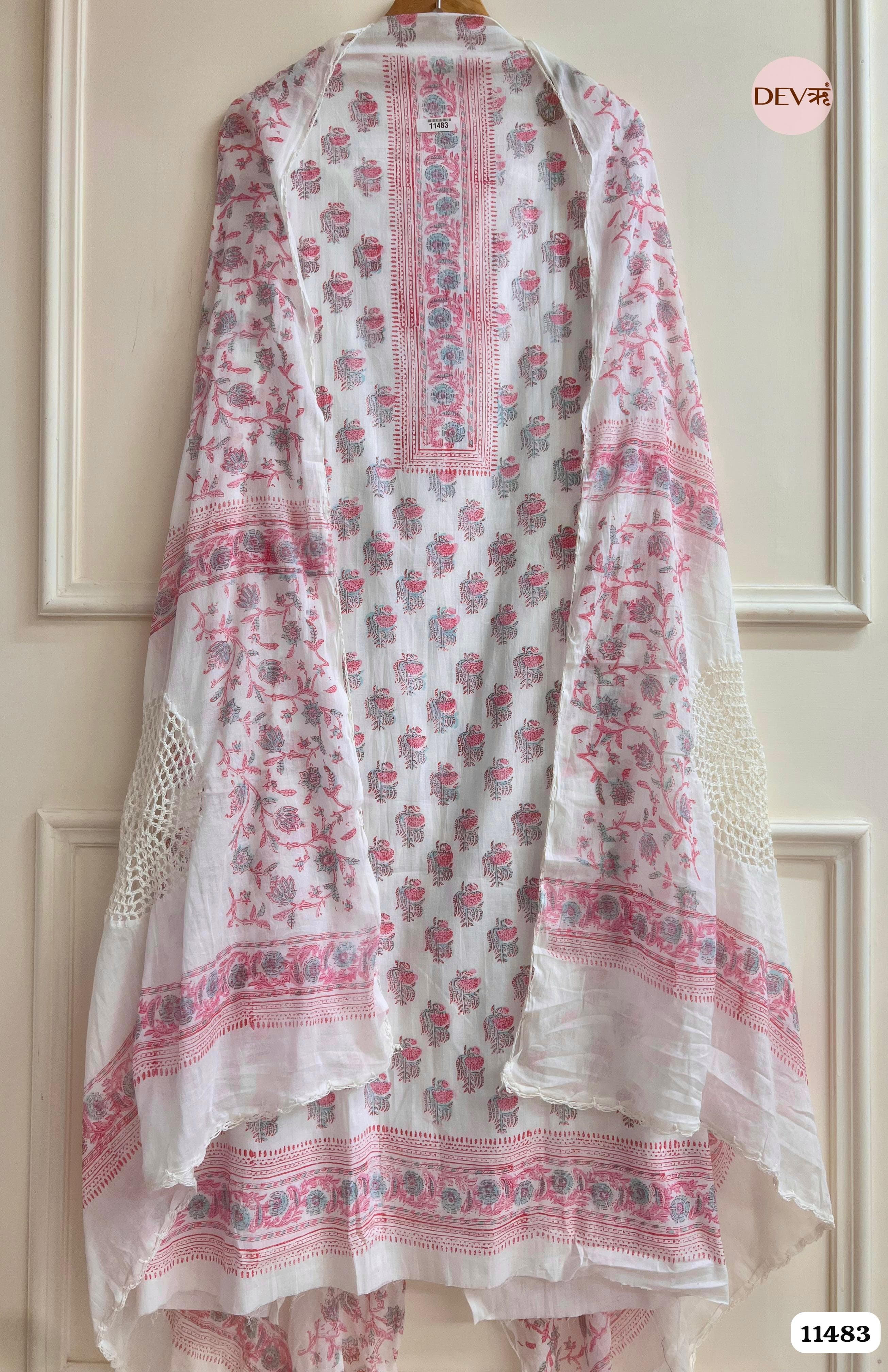 Pink Cotton Printed Unstitched -Set Of 3 {11483}