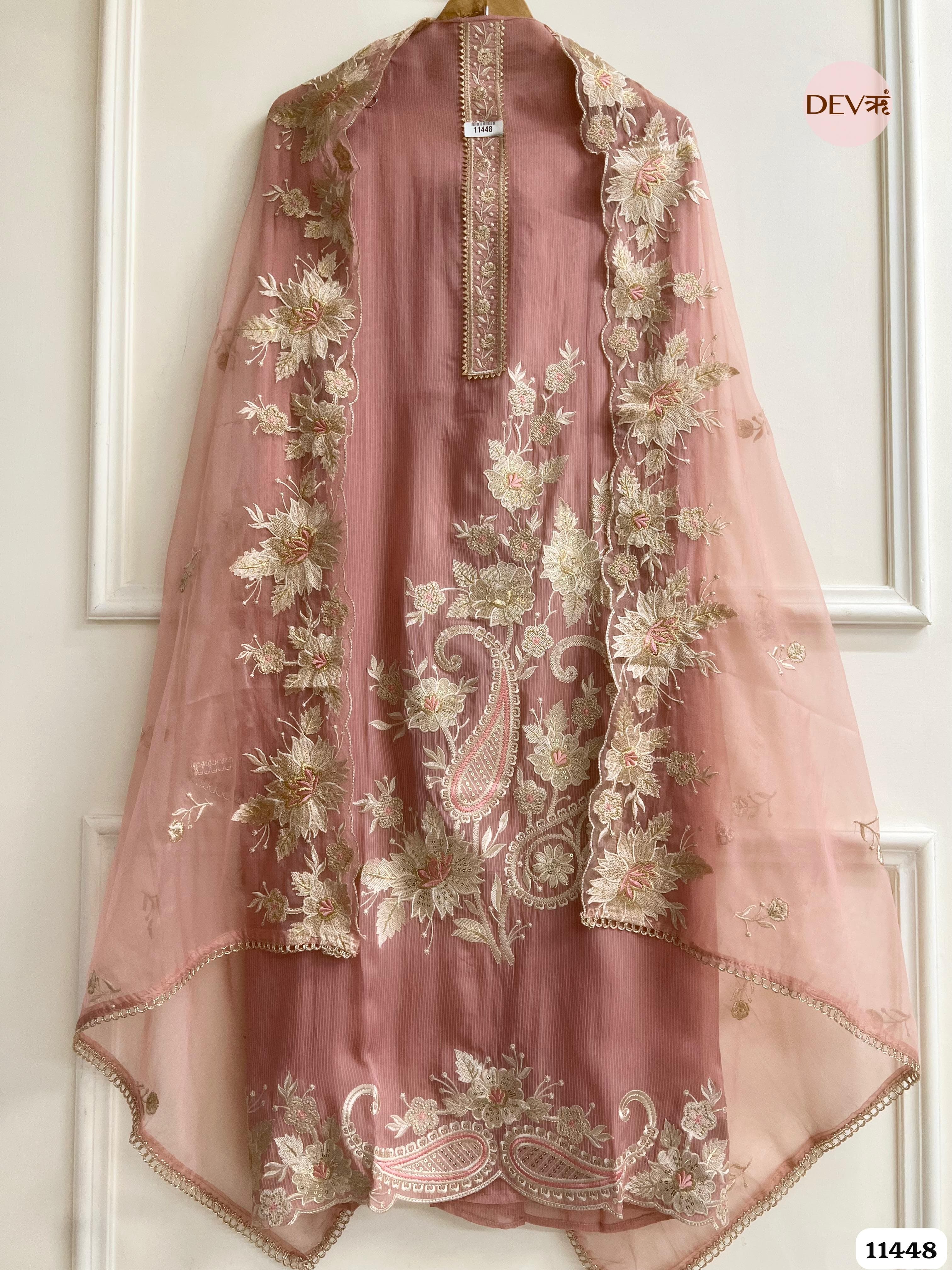 Soft Pink Organza Unstitched Embroidered -Set Of 3 {11448}