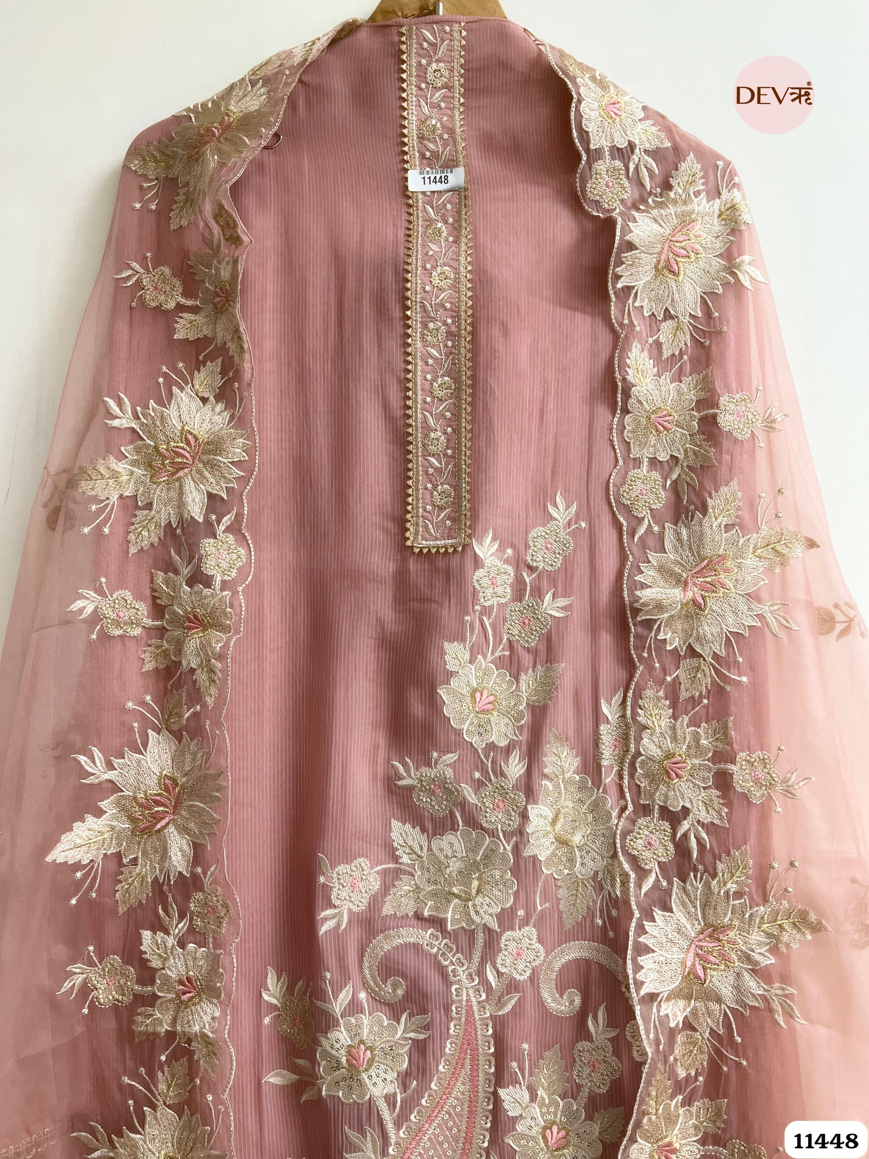 Soft Pink Organza Unstitched Embroidered -Set Of 3 {11448}