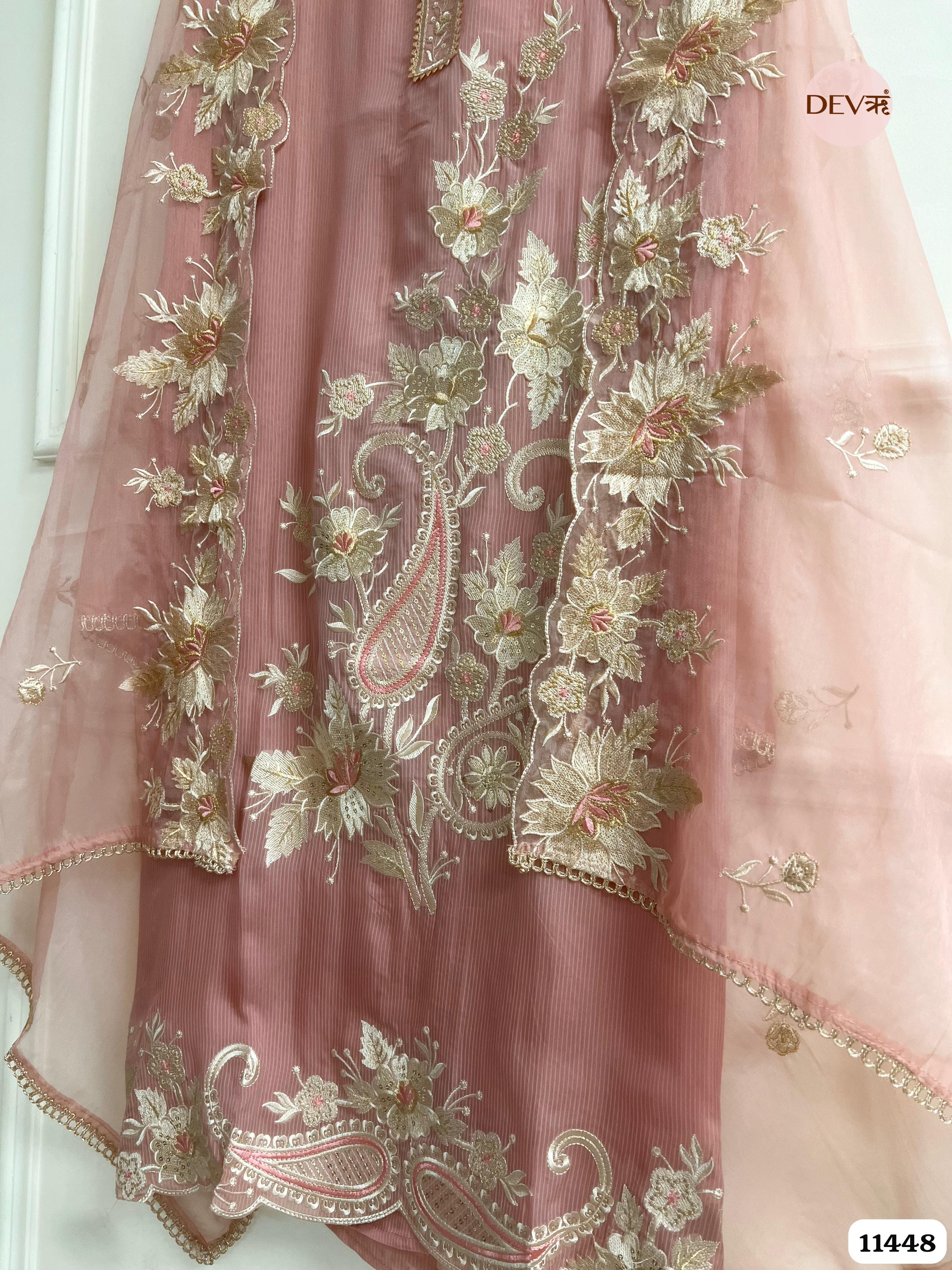 Soft Pink Organza Unstitched Embroidered -Set Of 3 {11448}