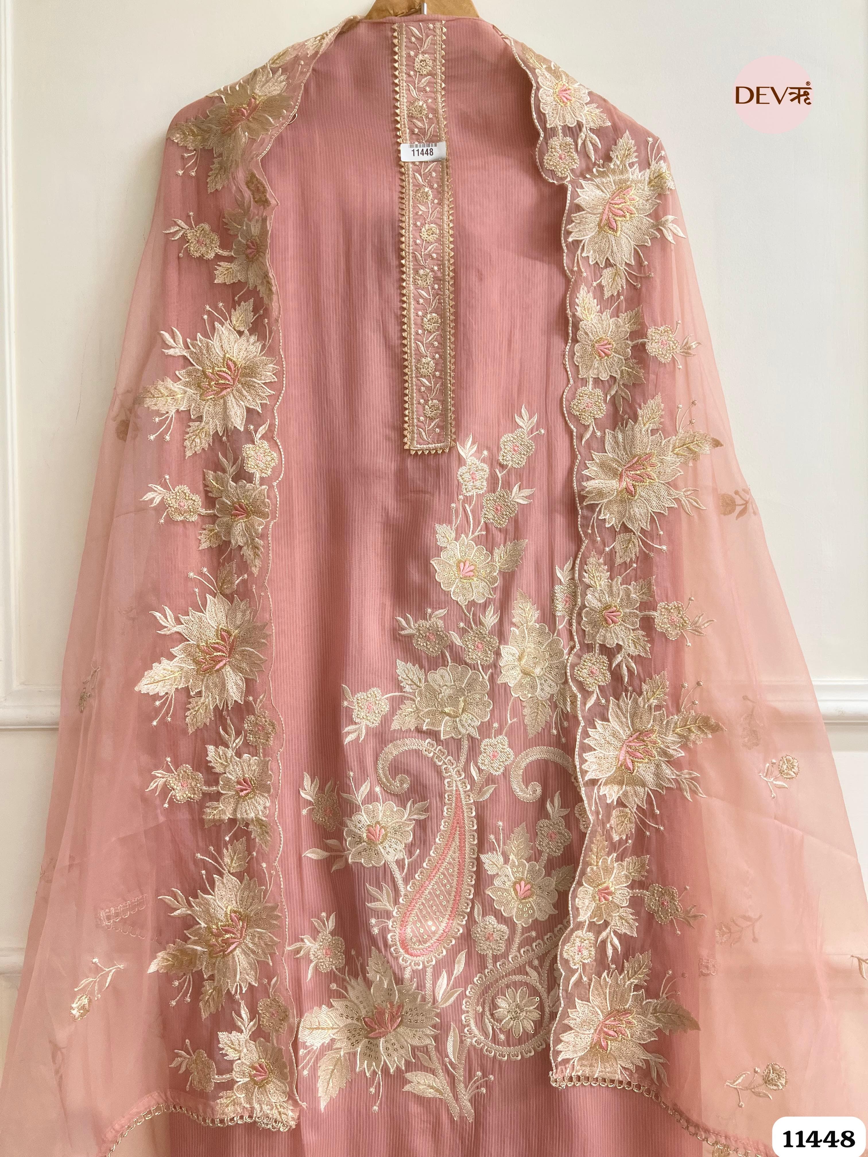 Soft Pink Organza Unstitched Embroidered -Set Of 3 {11448}