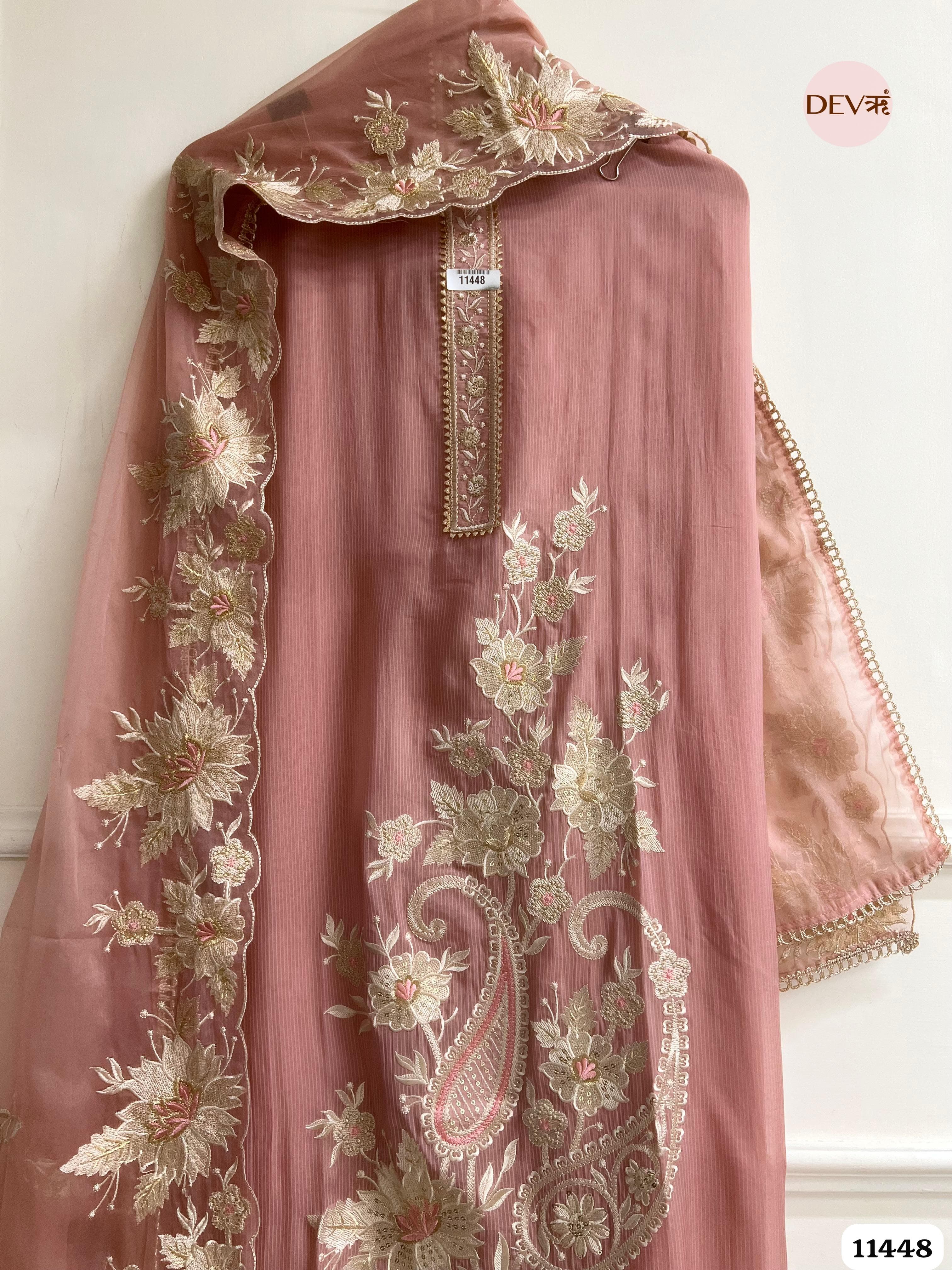 Soft Pink Organza Unstitched Embroidered -Set Of 3 {11448}