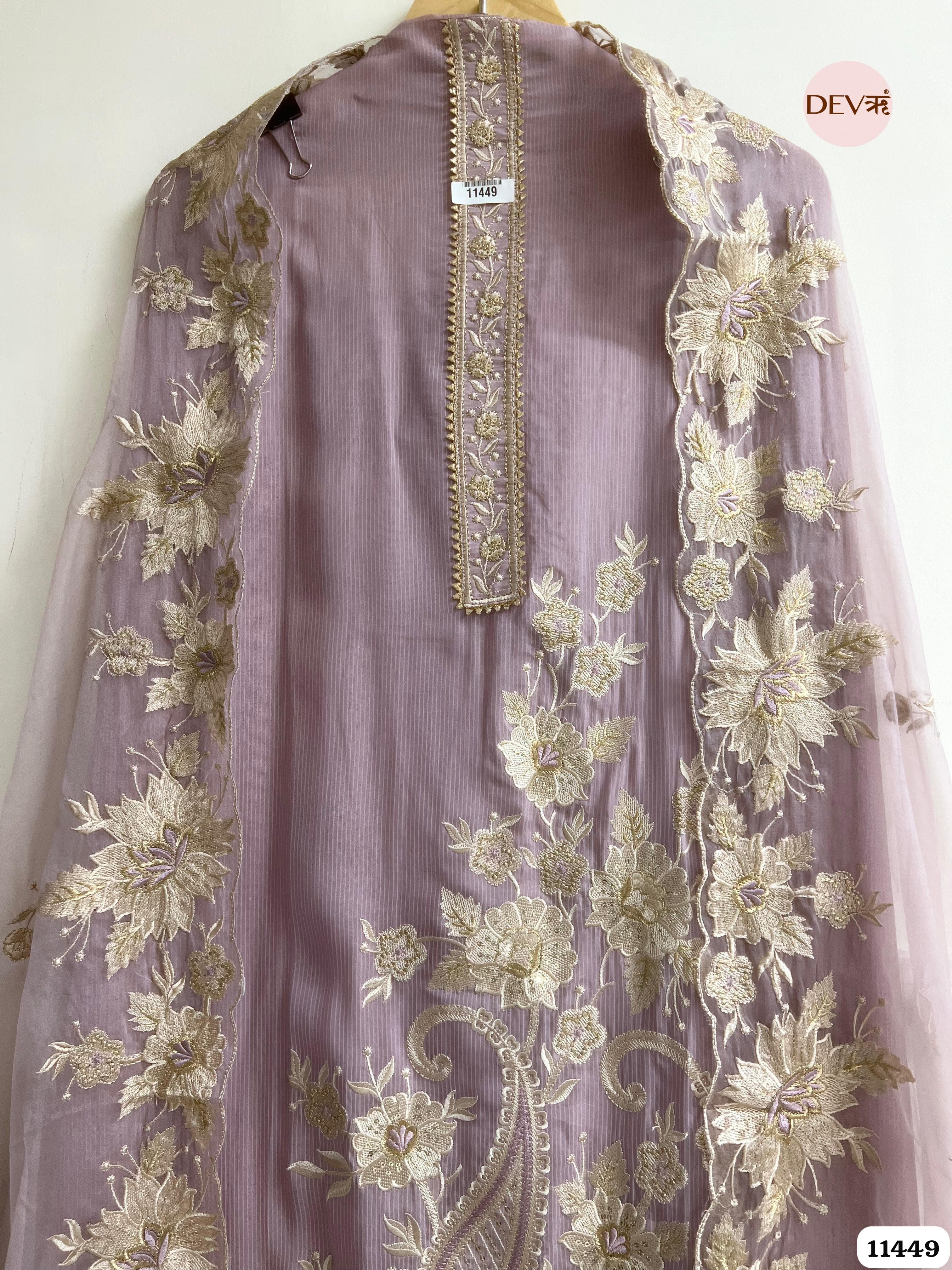 Soft Purple Organza Unstitched Embroidered -Set Of 3