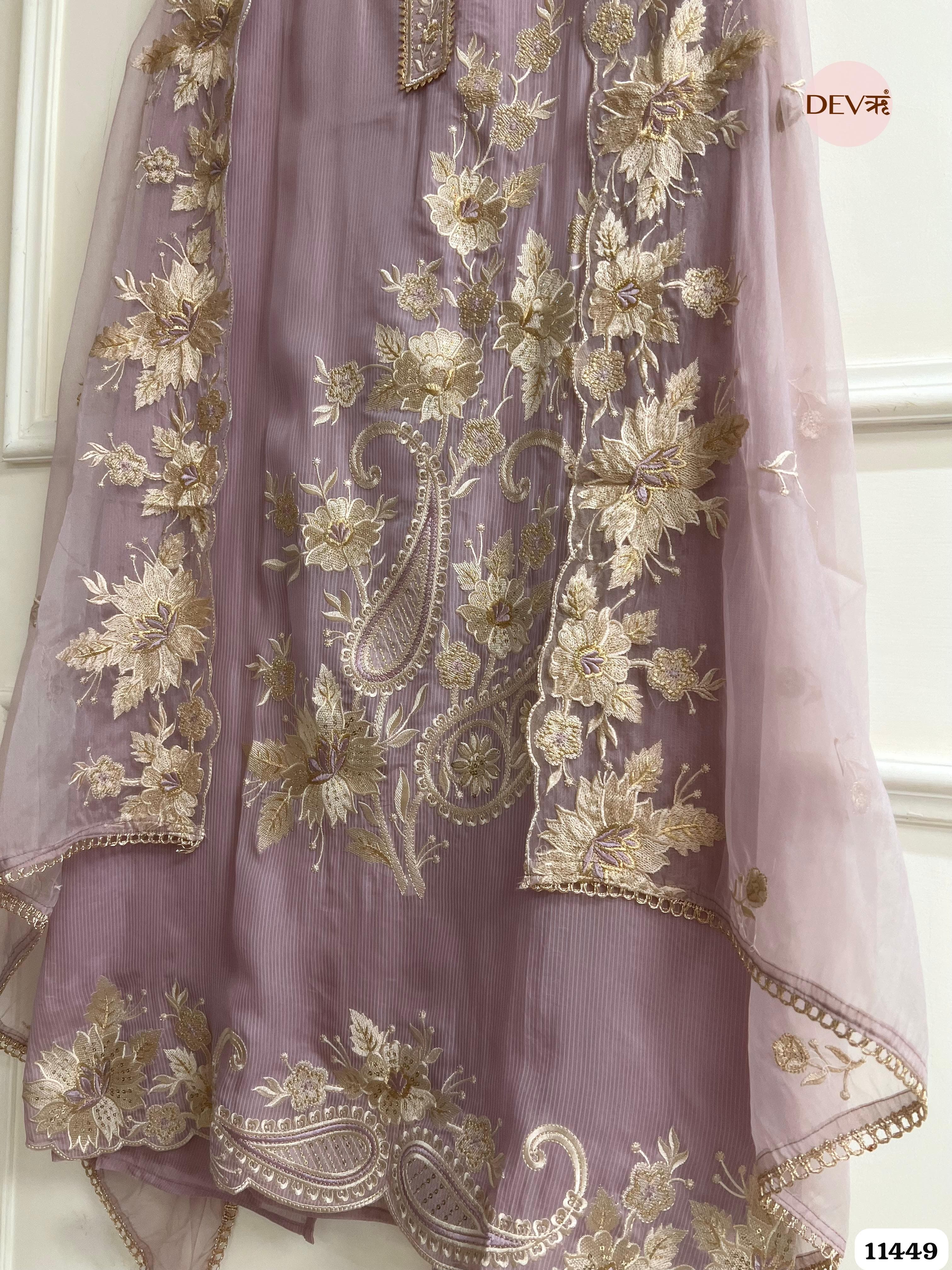 Soft Purple Organza Unstitched Embroidered -Set Of 3 {11449}