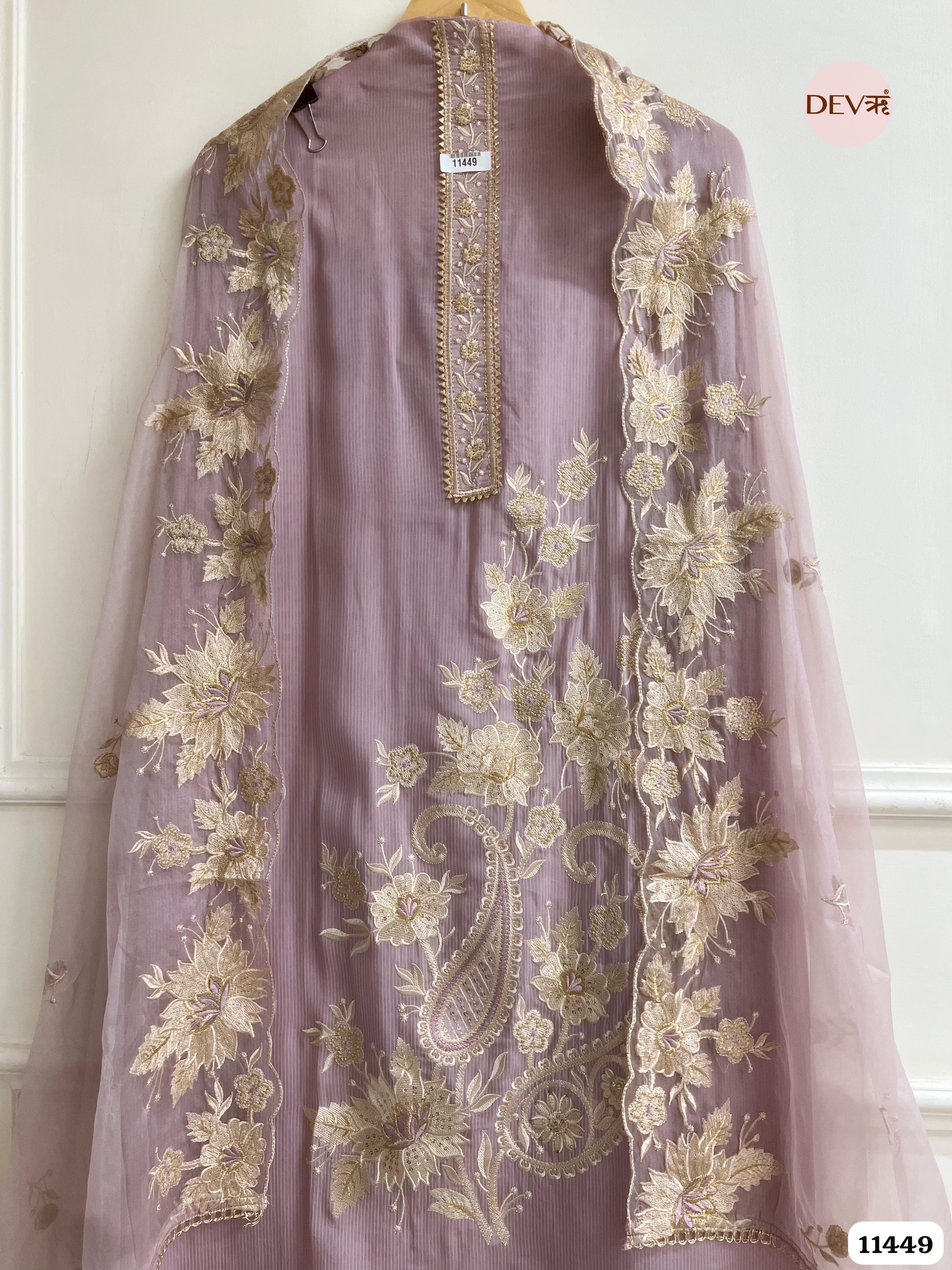 Soft Purple Organza Unstitched Embroidered -Set Of 3 {11449}