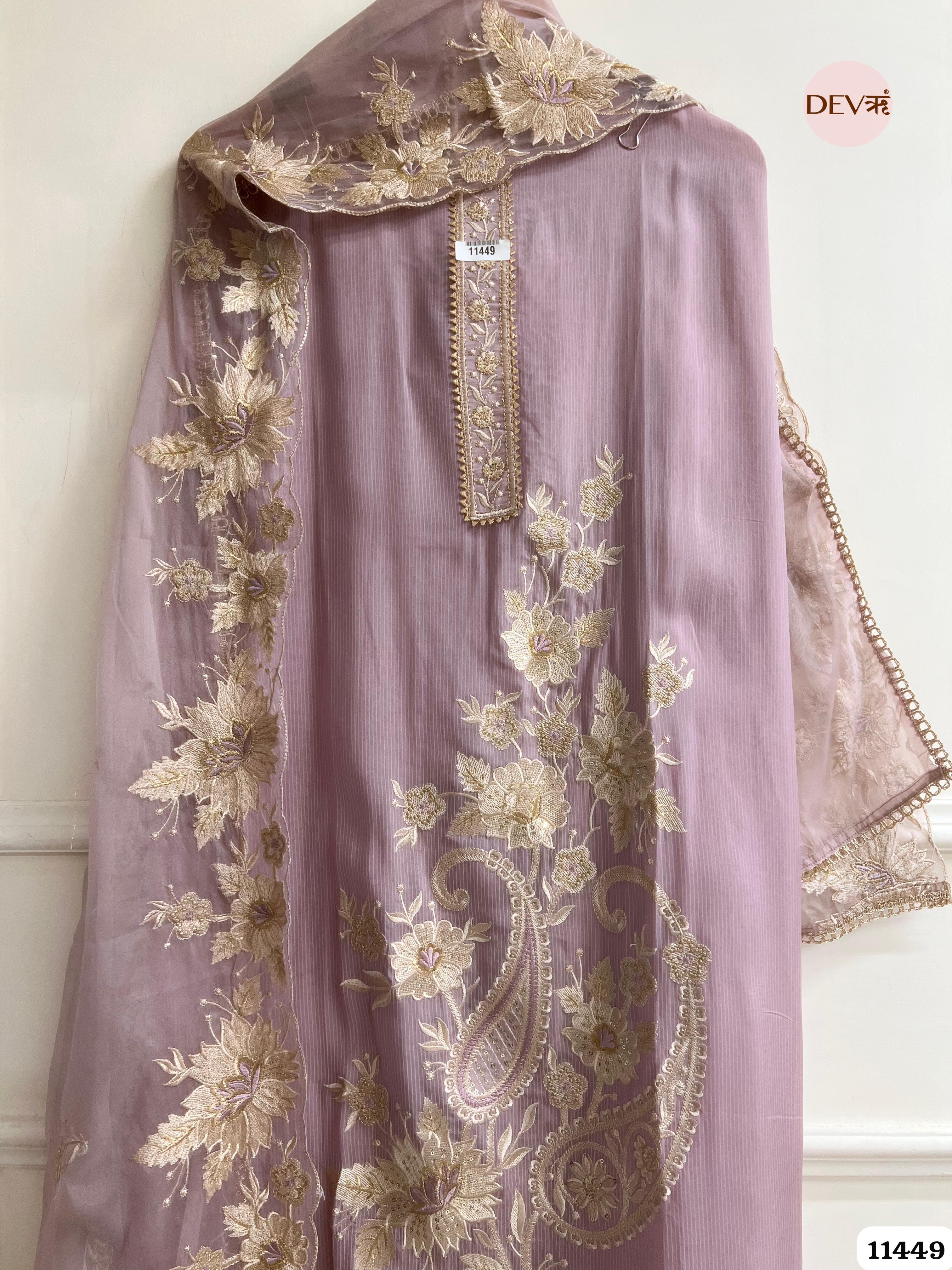 Soft Purple Organza Unstitched Embroidered -Set Of 3 {11449}