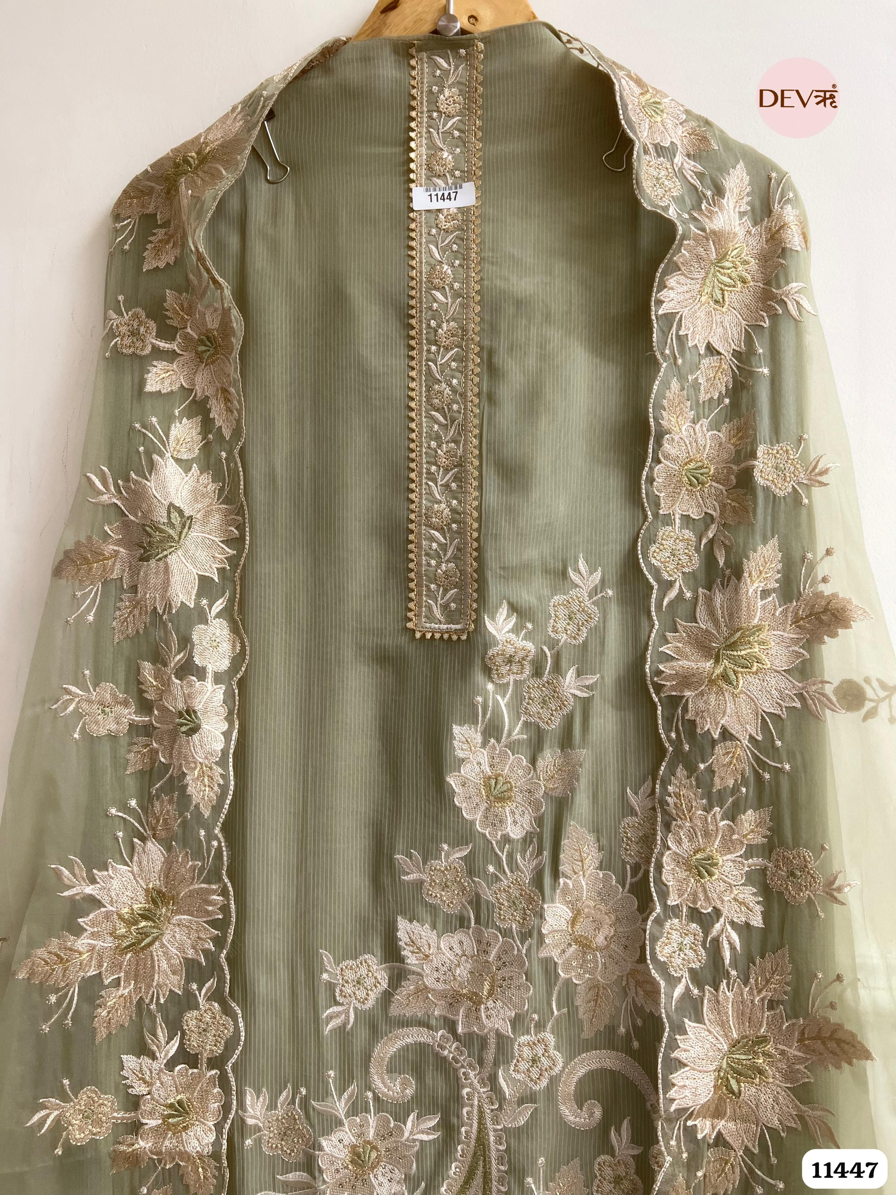 Soft Green Organza Unstitched Embroidered -Set Of 3