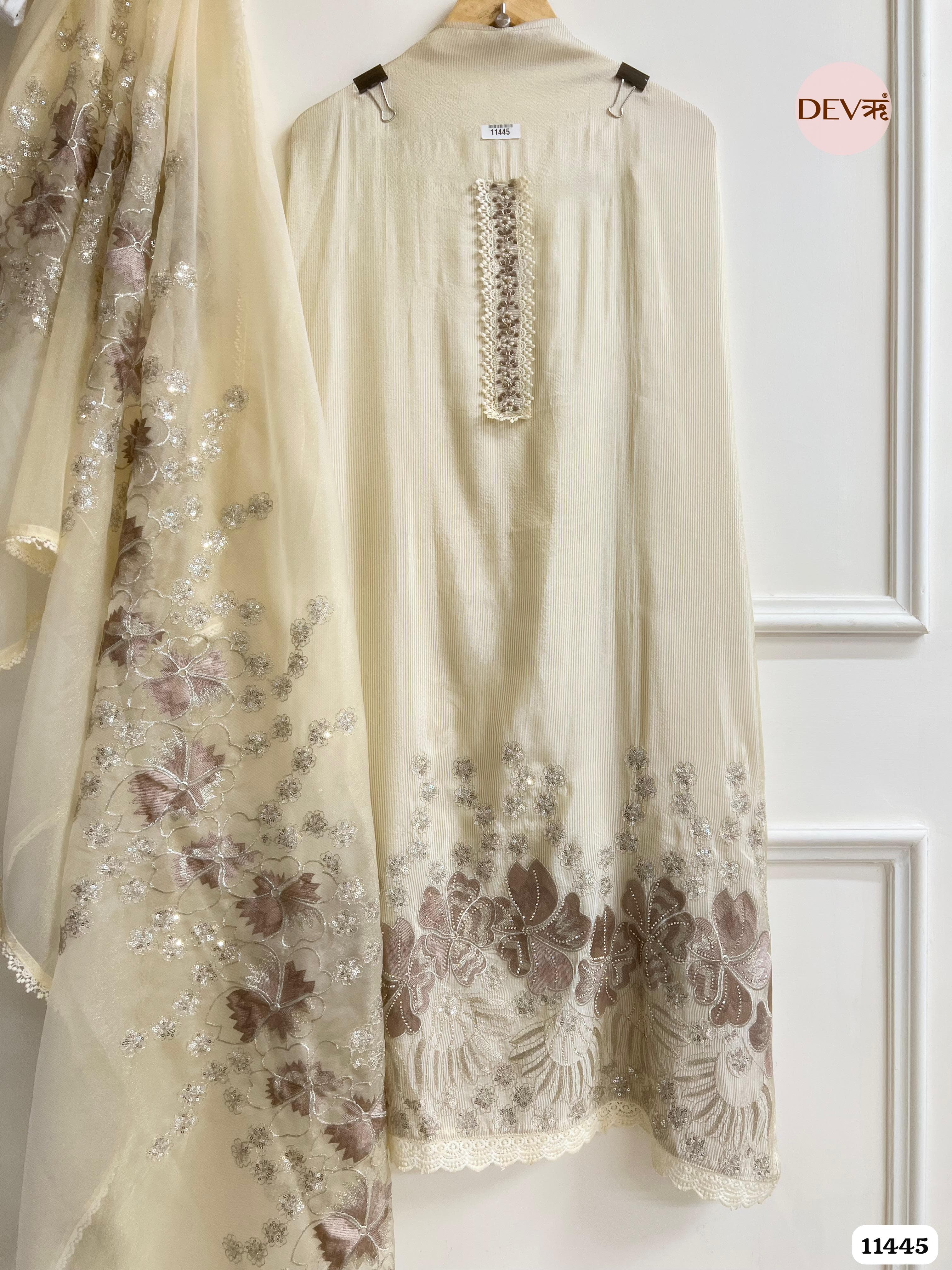 Off White Tissue Silk Hand Embroidered -Set Of 3