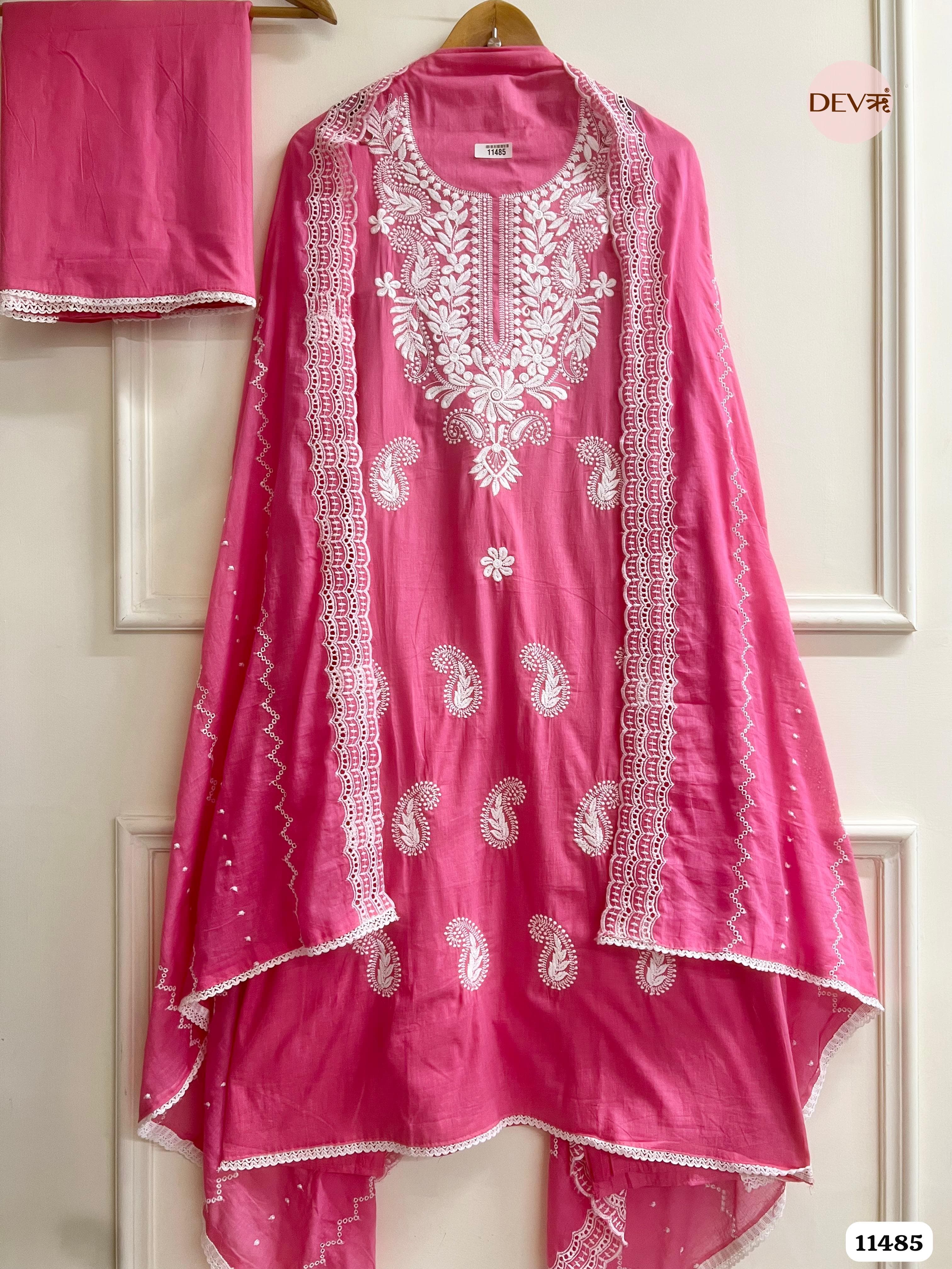 Pink Mul Cotton Unstitched suit - 3 Piece {11485}