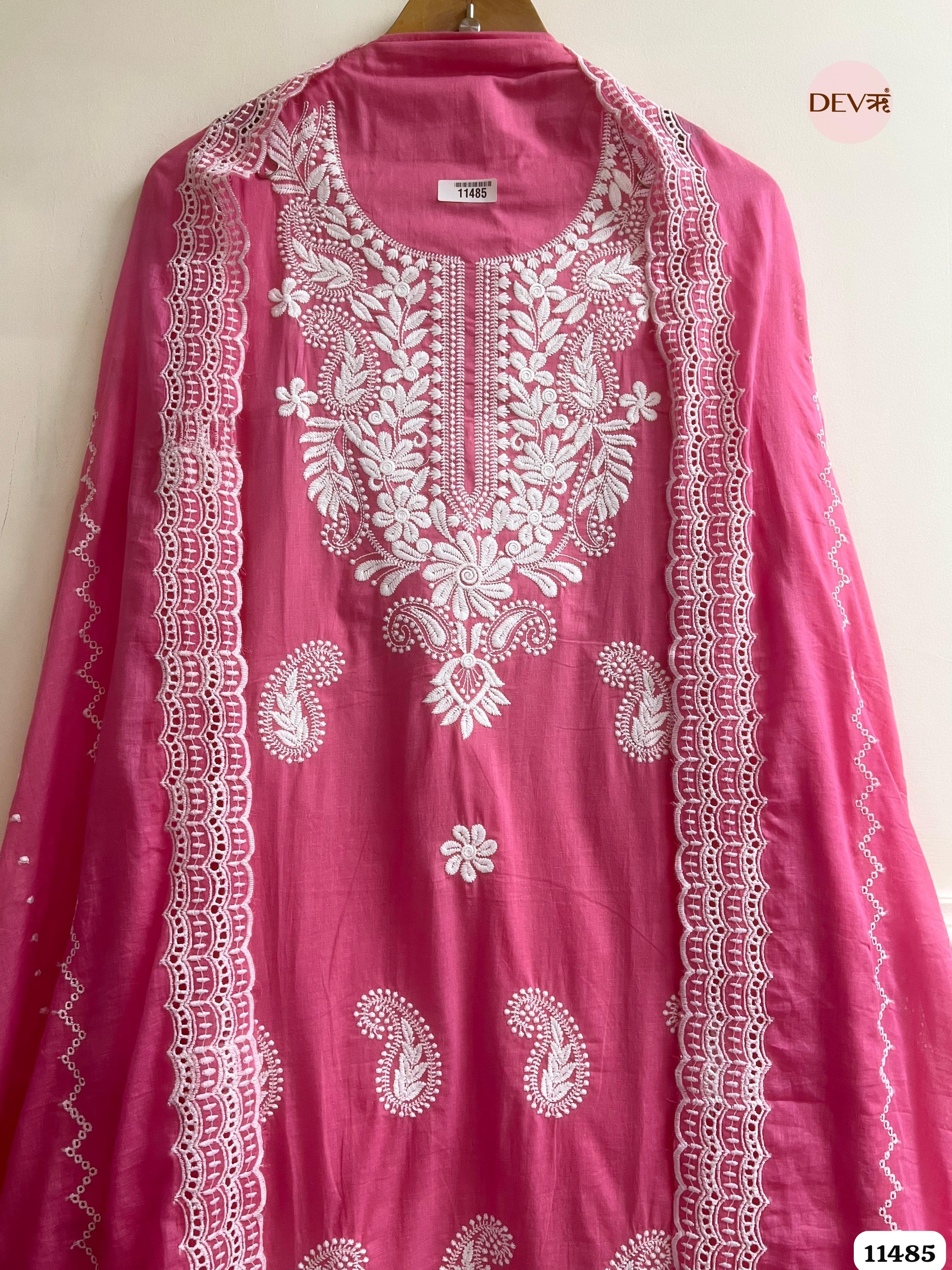 Pink Mul Cotton Unstitched suit - 3 Piece {11485}