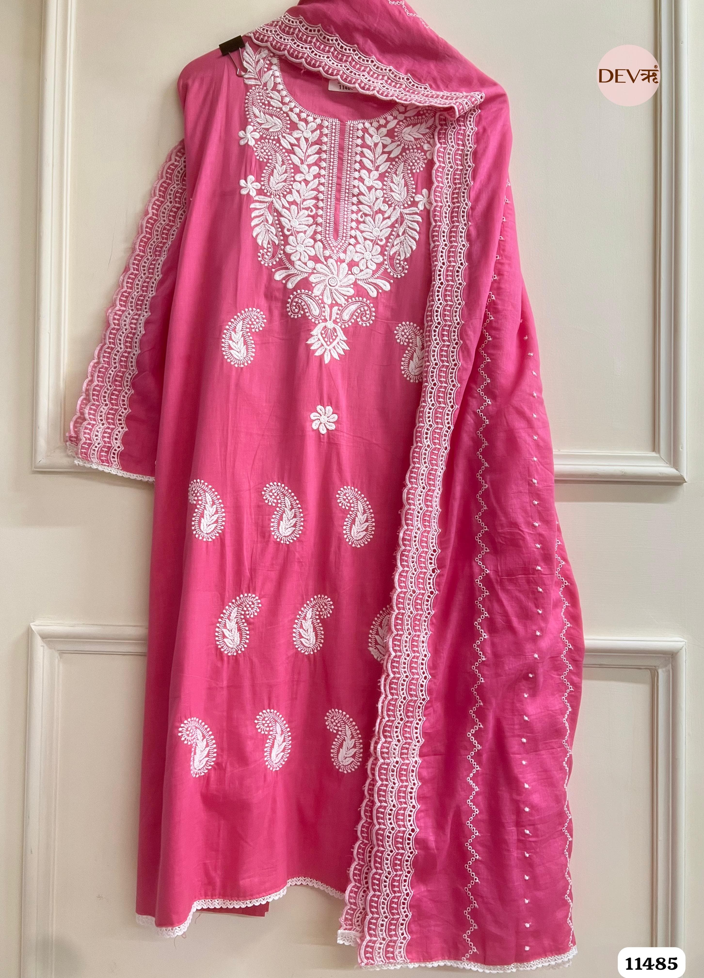 Pink Mul Cotton Unstitched suit - 3 Piece {11485}