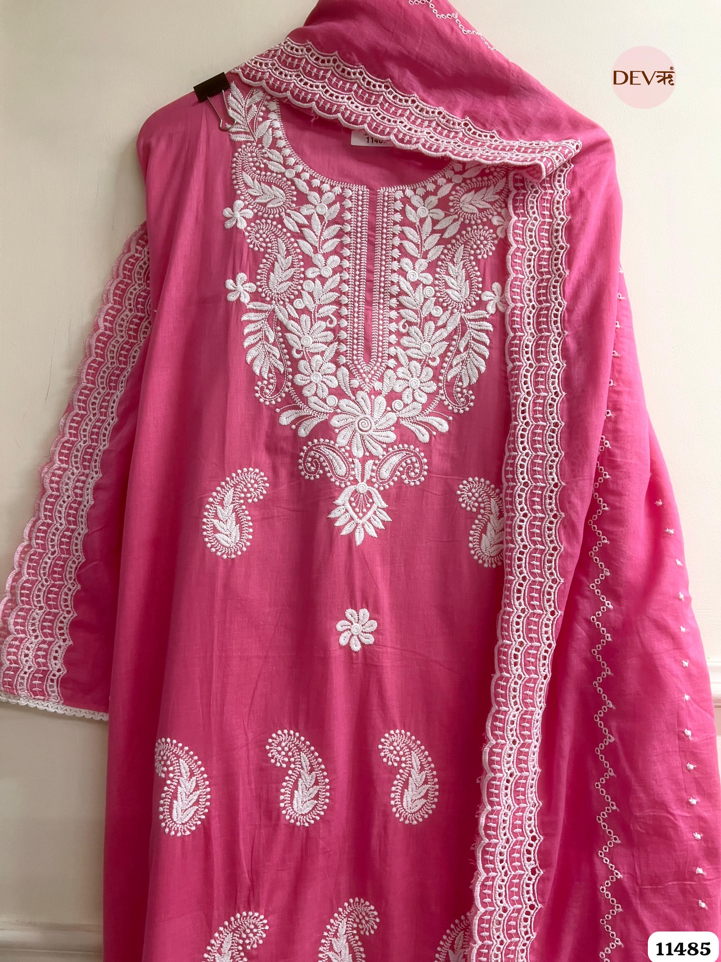 Pink Mul Cotton Unstitched suit - 3 Piece {11485}
