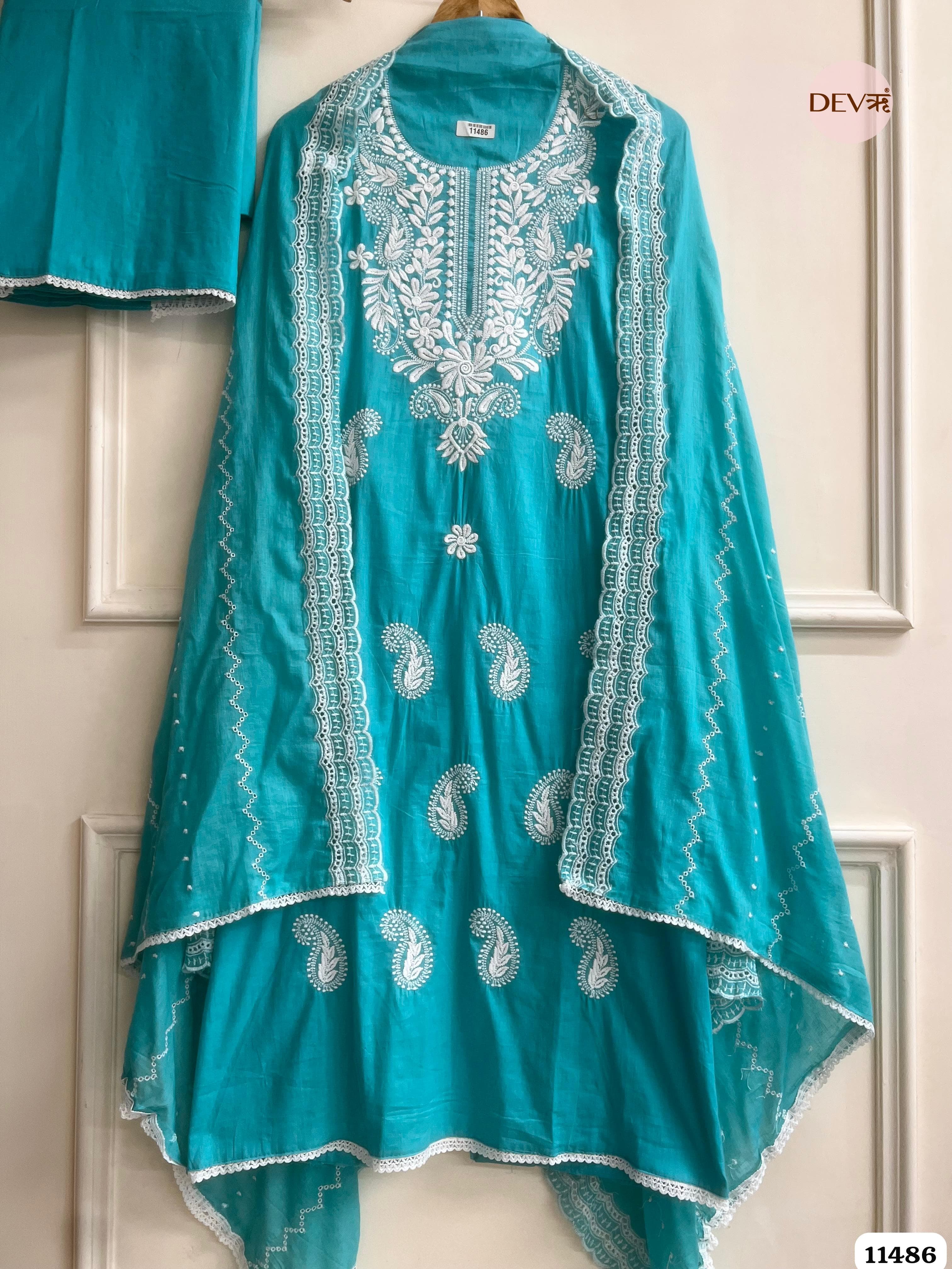 Blue Mul Cotton Unstitched suit - 3 piece {11486}