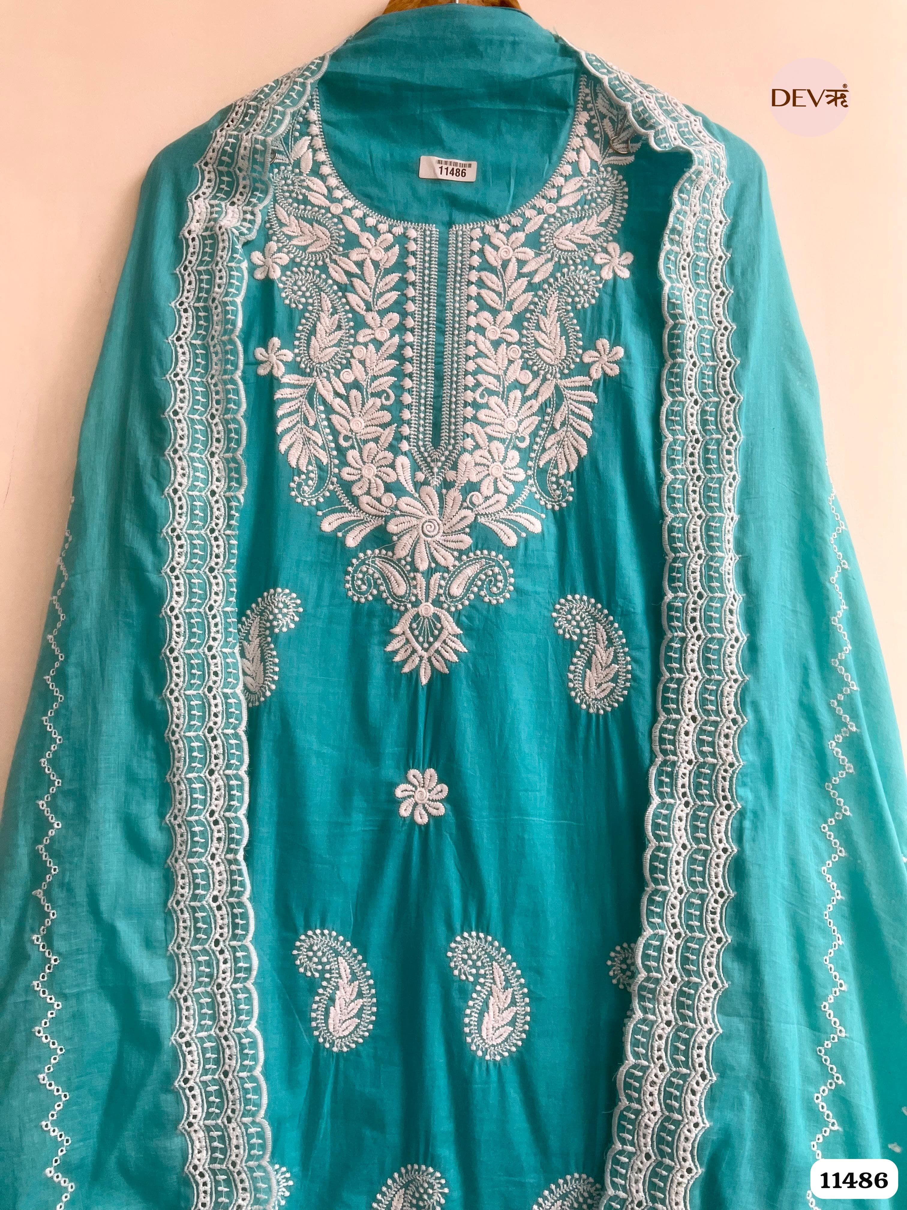 Blue Mul Cotton Unstitched suit - 3 piece {11486}