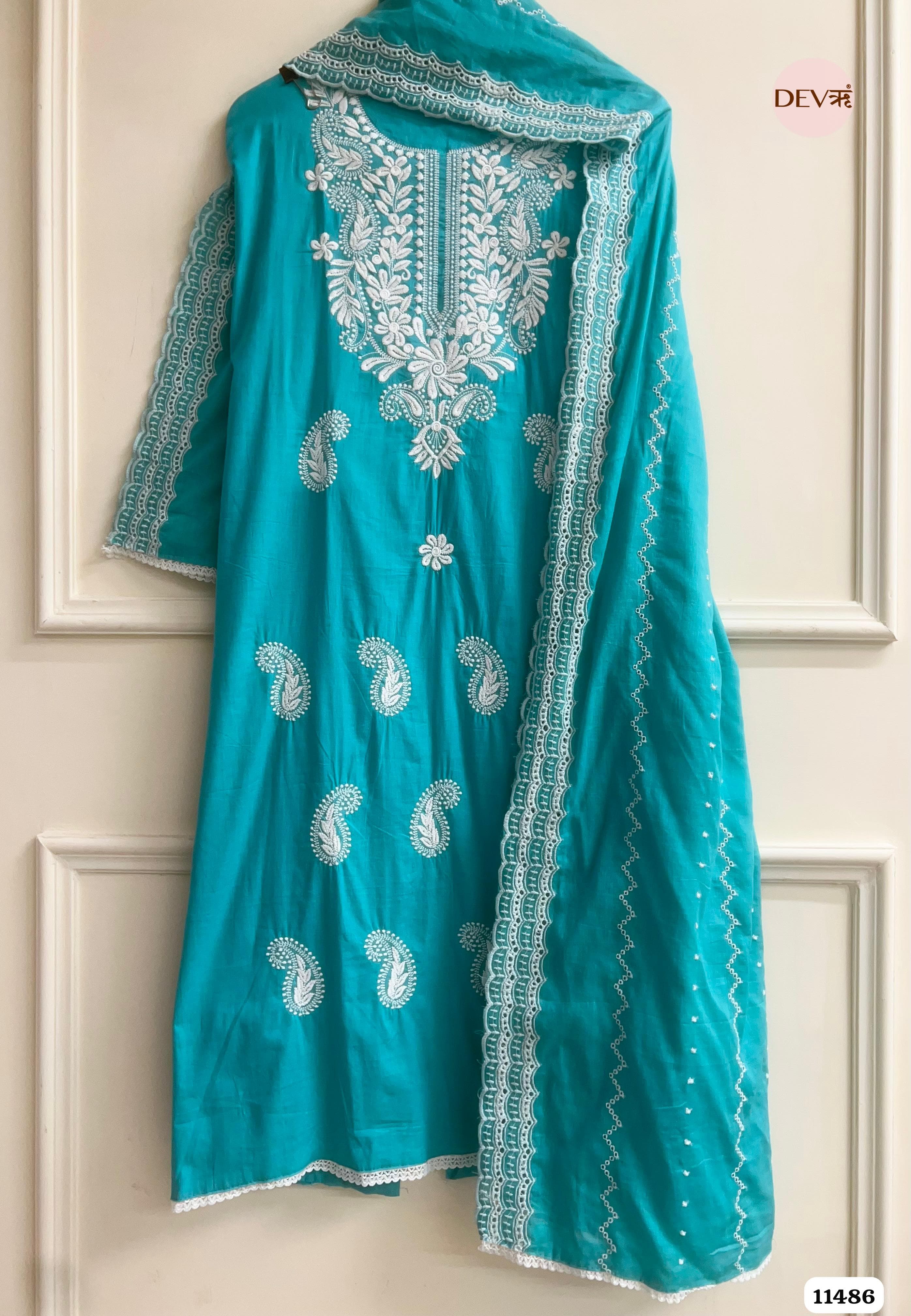 Blue Mul Cotton Unstitched suit - 3 piece {11486}