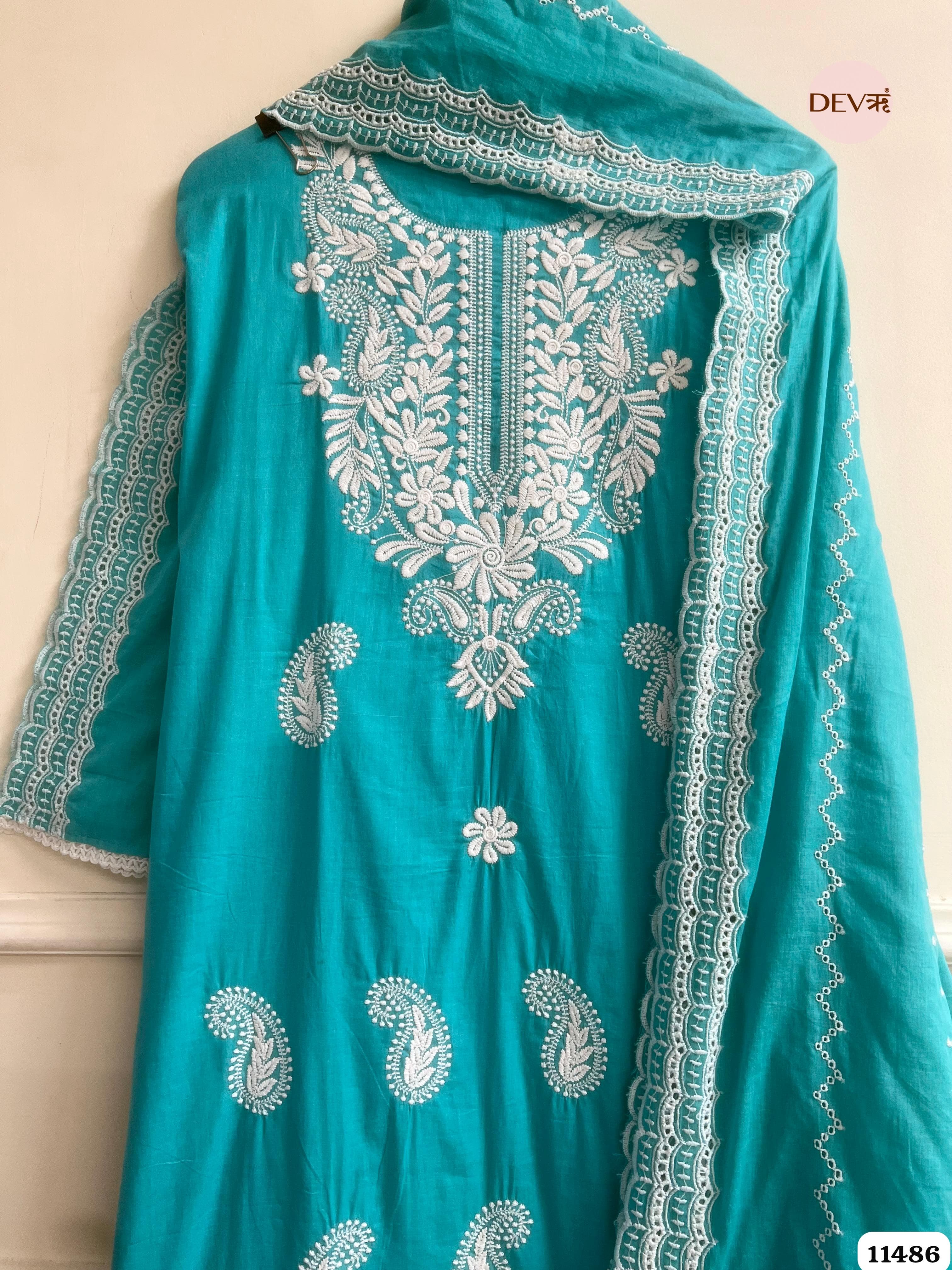 Blue Mul Cotton Unstitched suit - 3 piece {11486}