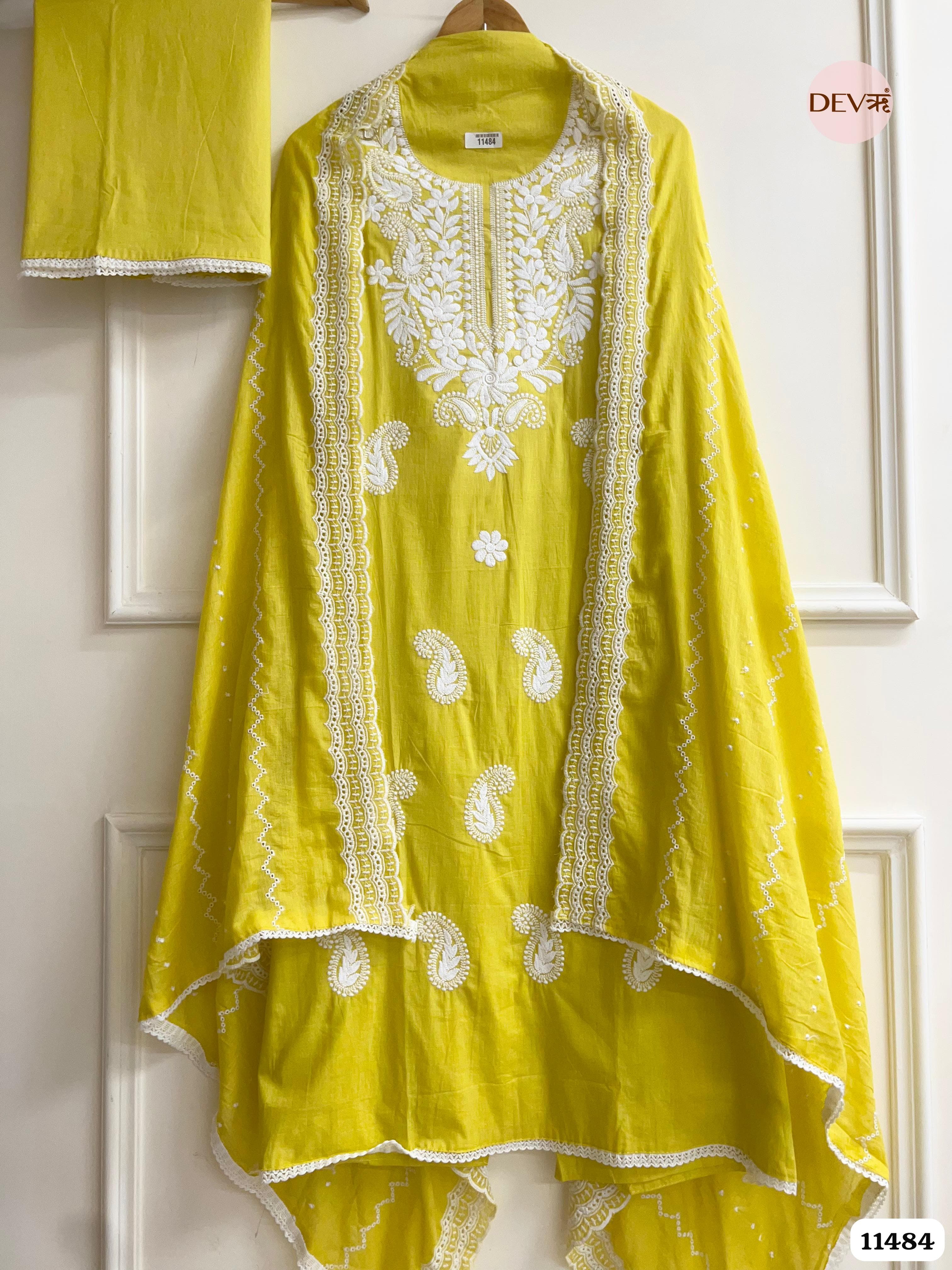Yellow Mul Cotton Unstitched embroidered - 3 piece set {11484}