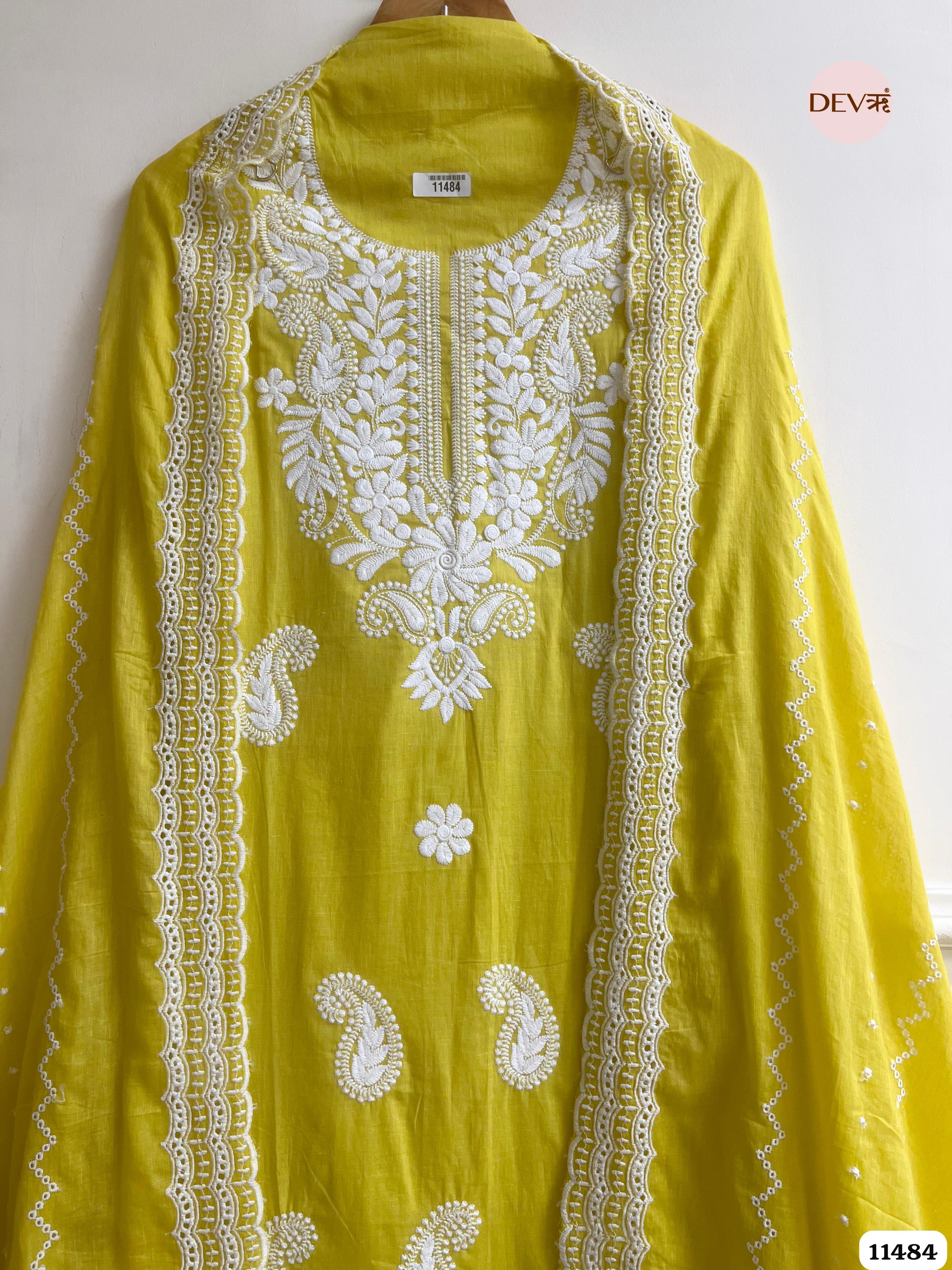 Yellow Mul Cotton Unstitched embroidered - 3 piece set {11484}