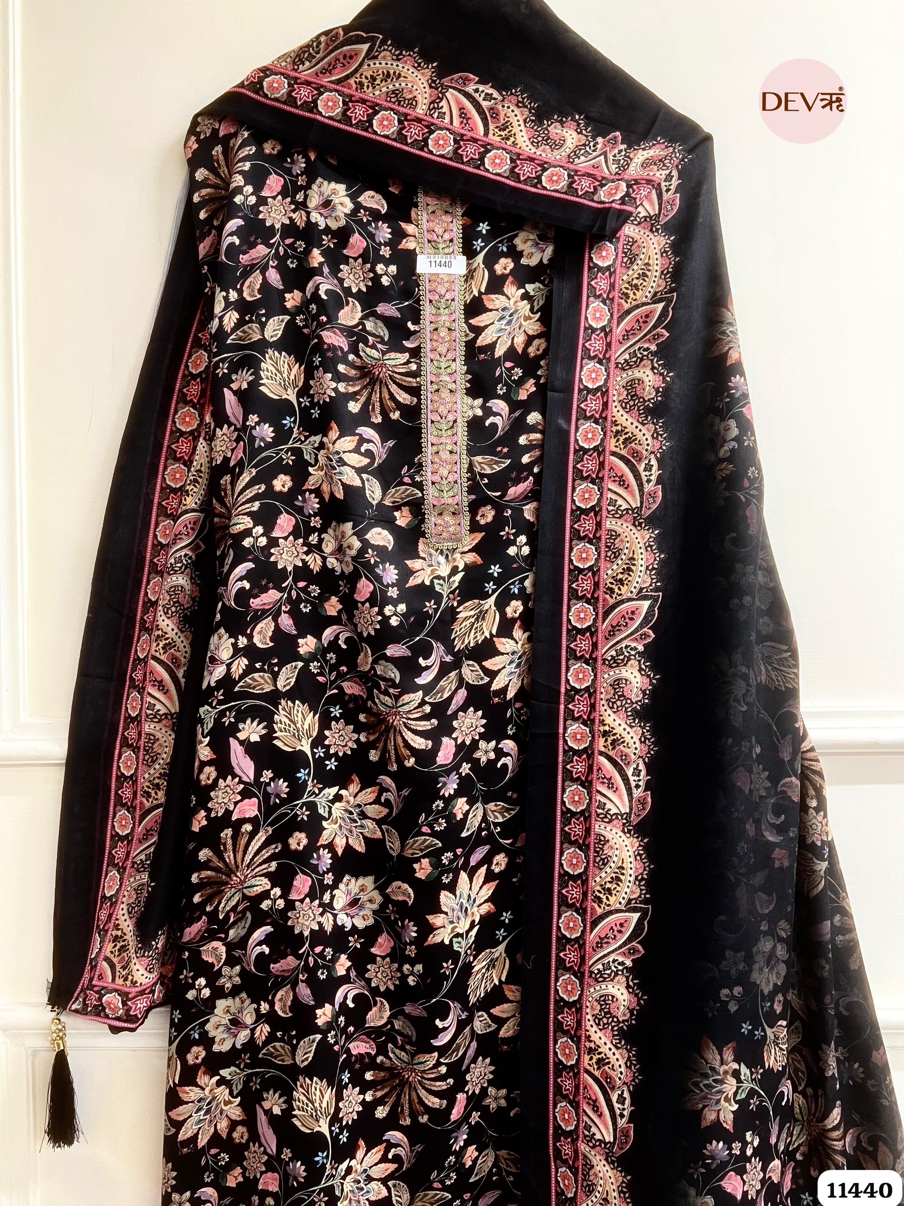 Black Jam Cotton printed unstitched - 3 Piece {11440}