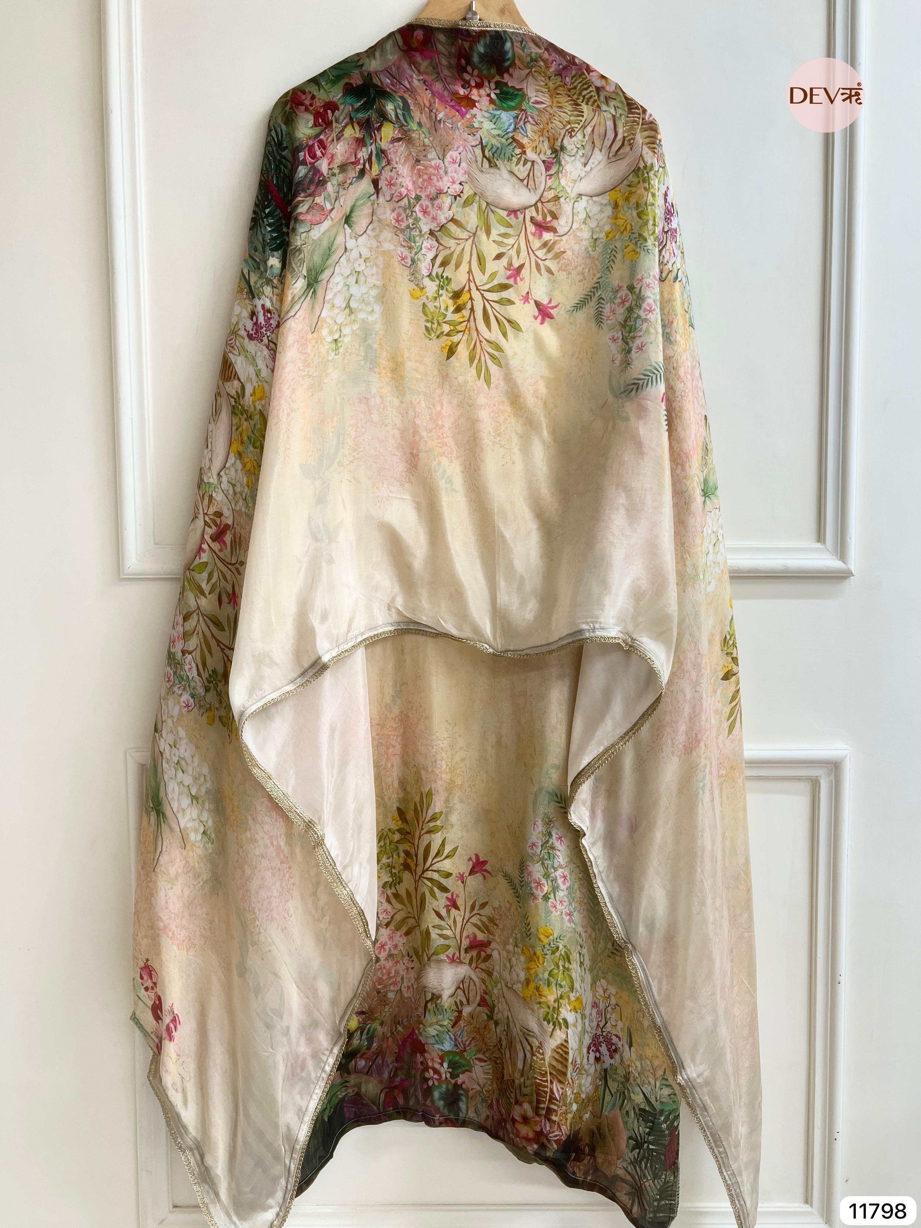 Florenza Organza Silk Semi Stitched Printed Hand Embroidered -Set Of 3 - {11798}