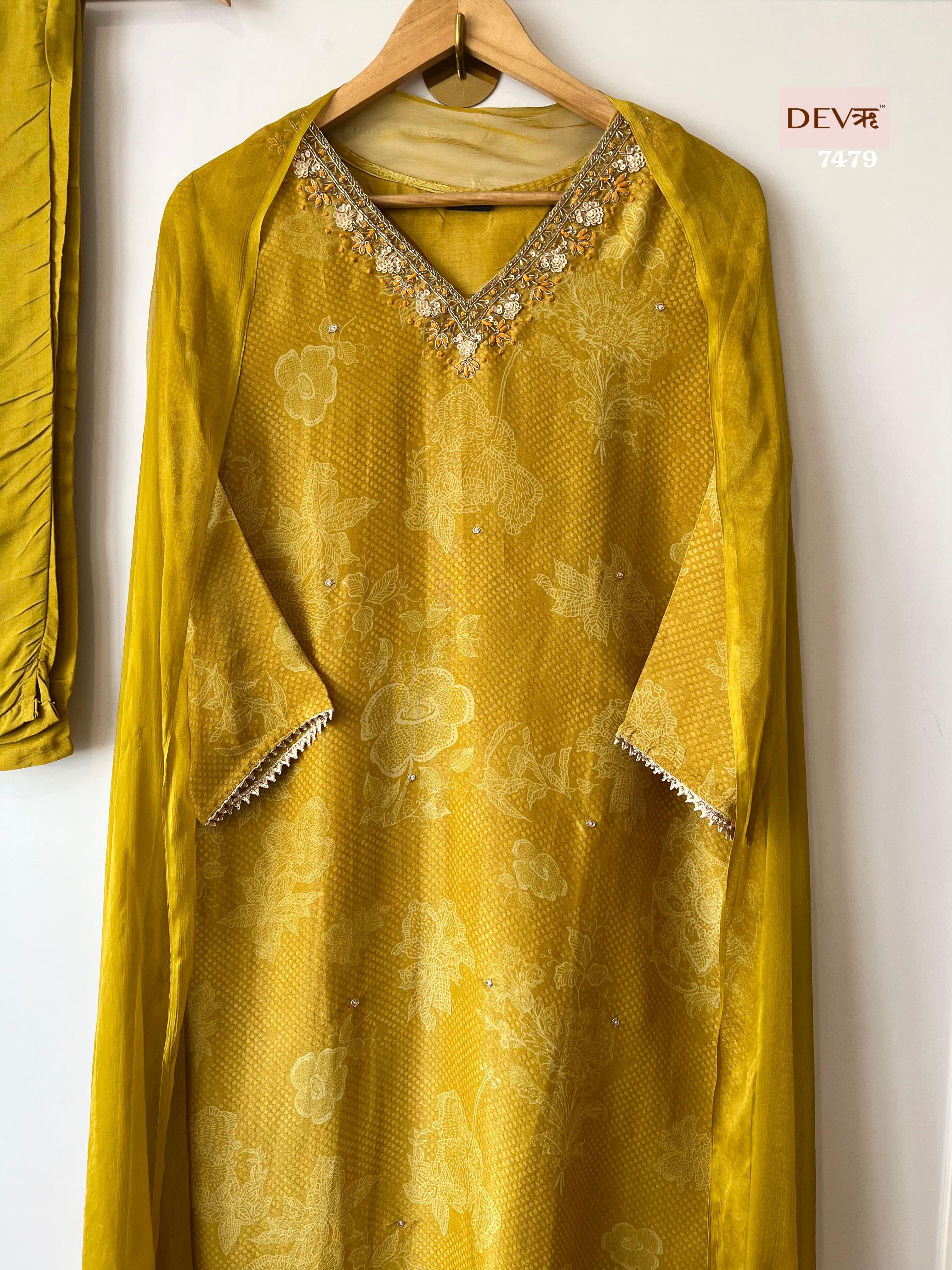 Mustard tissue silk Suit Set {7479}