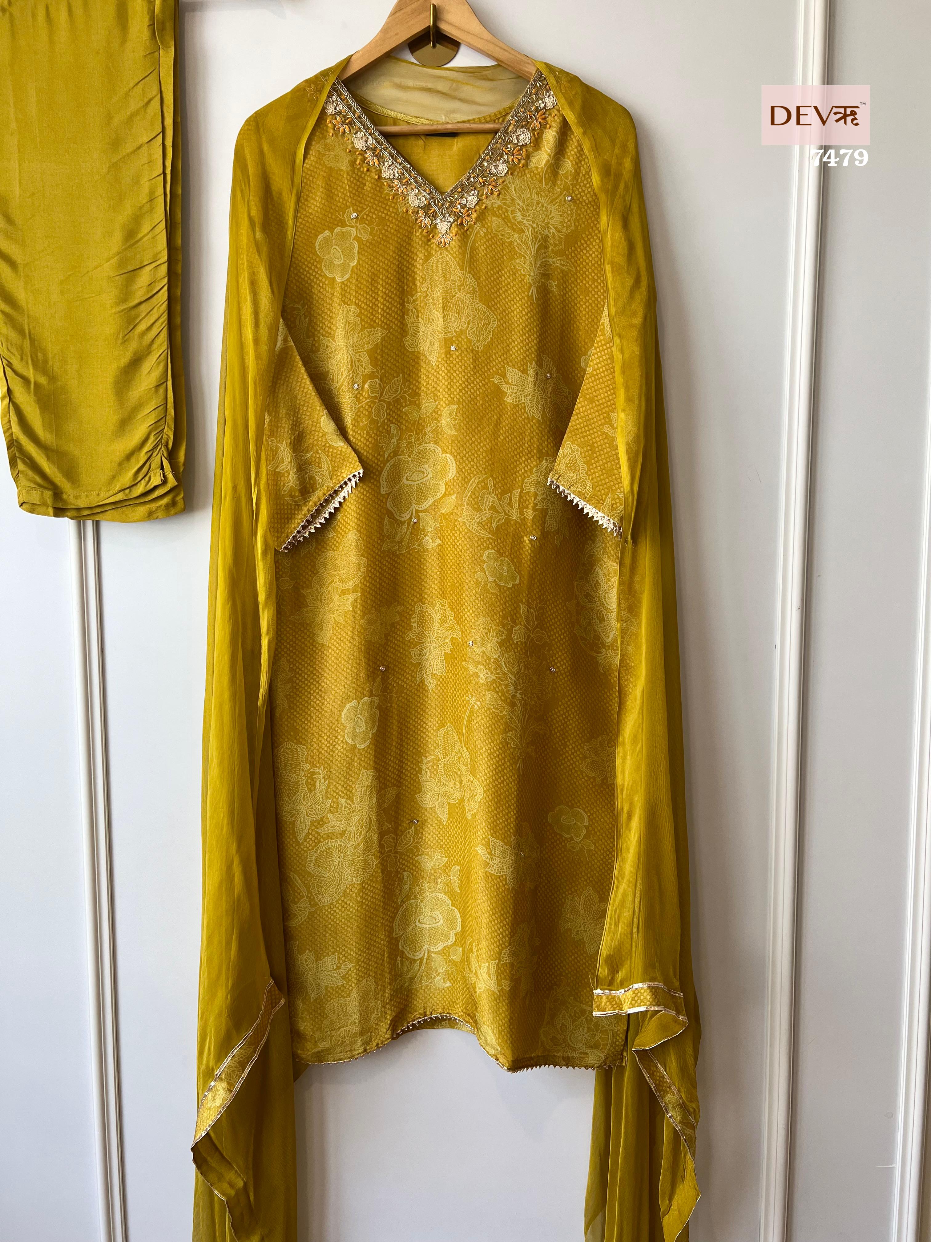 Mustard tissue silk Suit Set {7479/M}