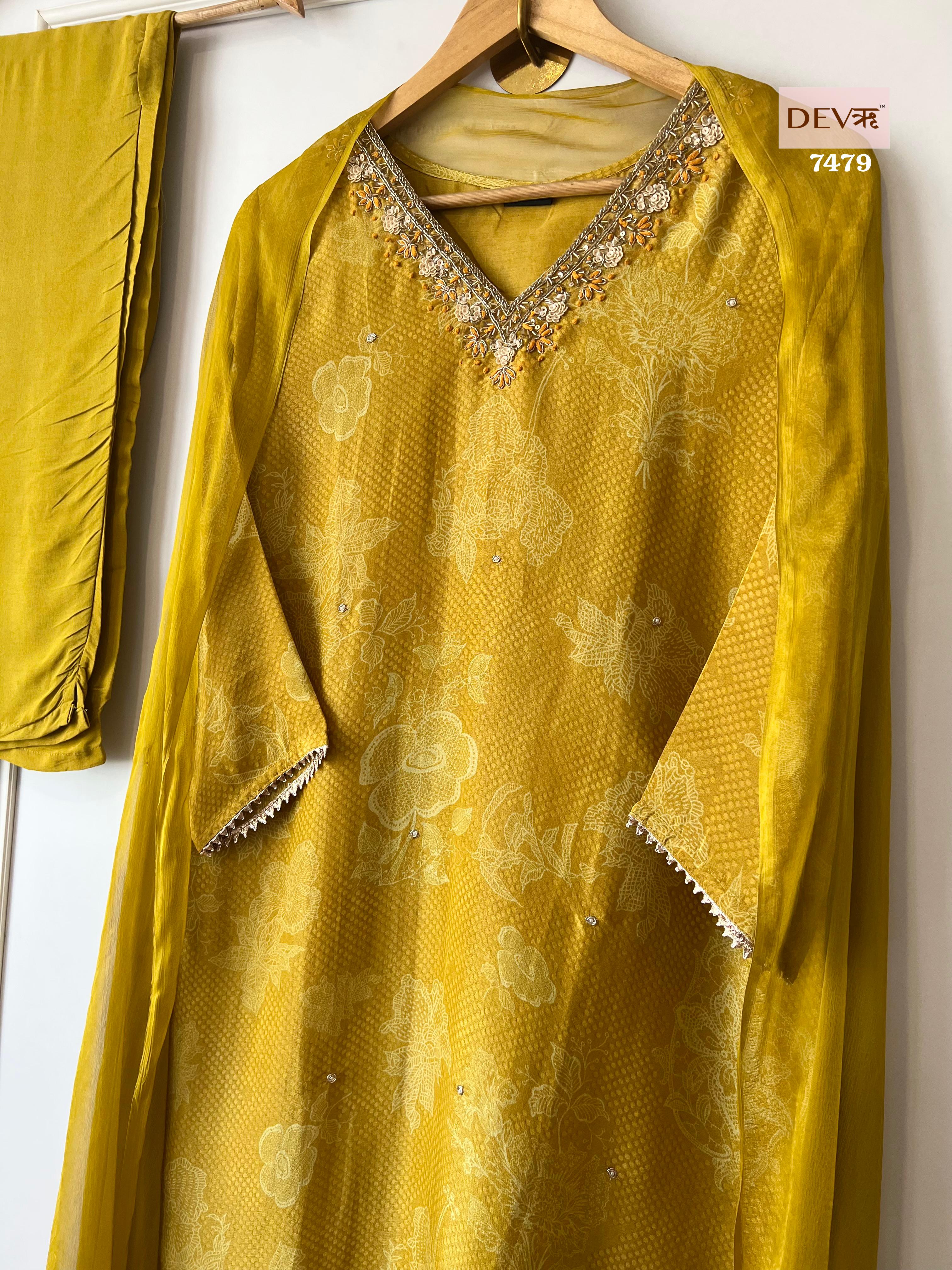 Mustard tissue silk Suit Set {7479}