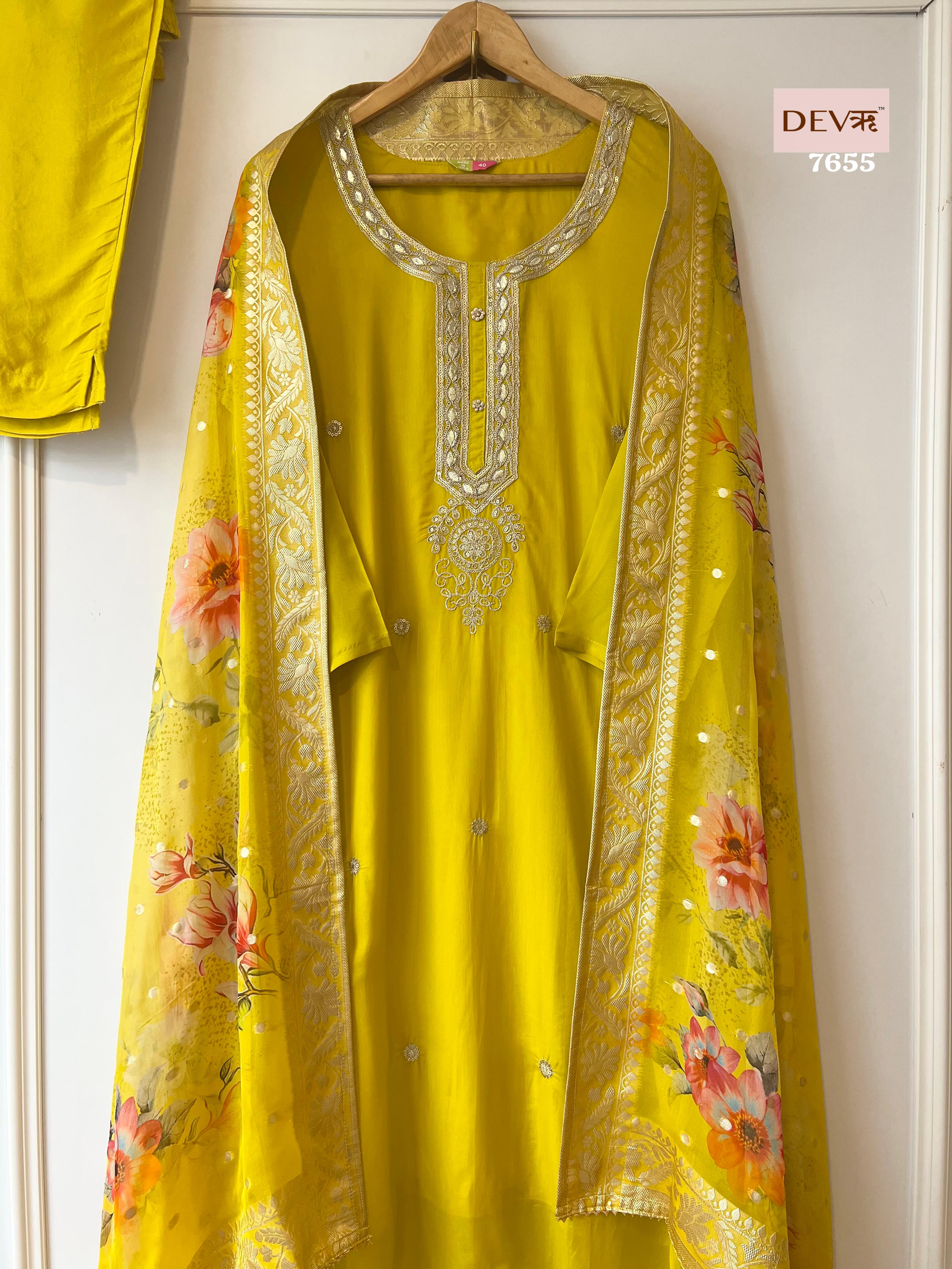 Haldi yellow Organza Suit Set {7655}