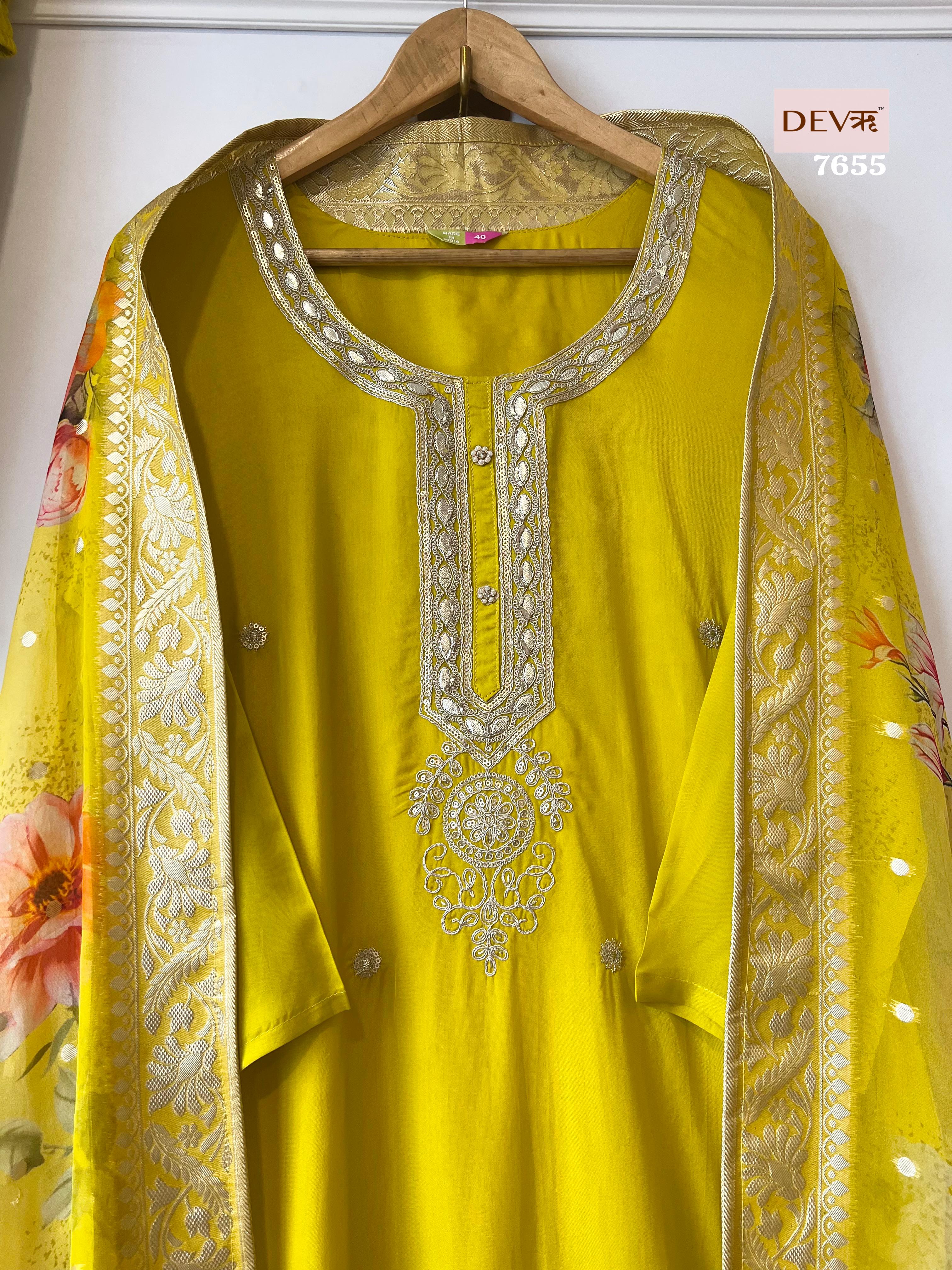 Haldi yellow Organza Suit Set {7655}