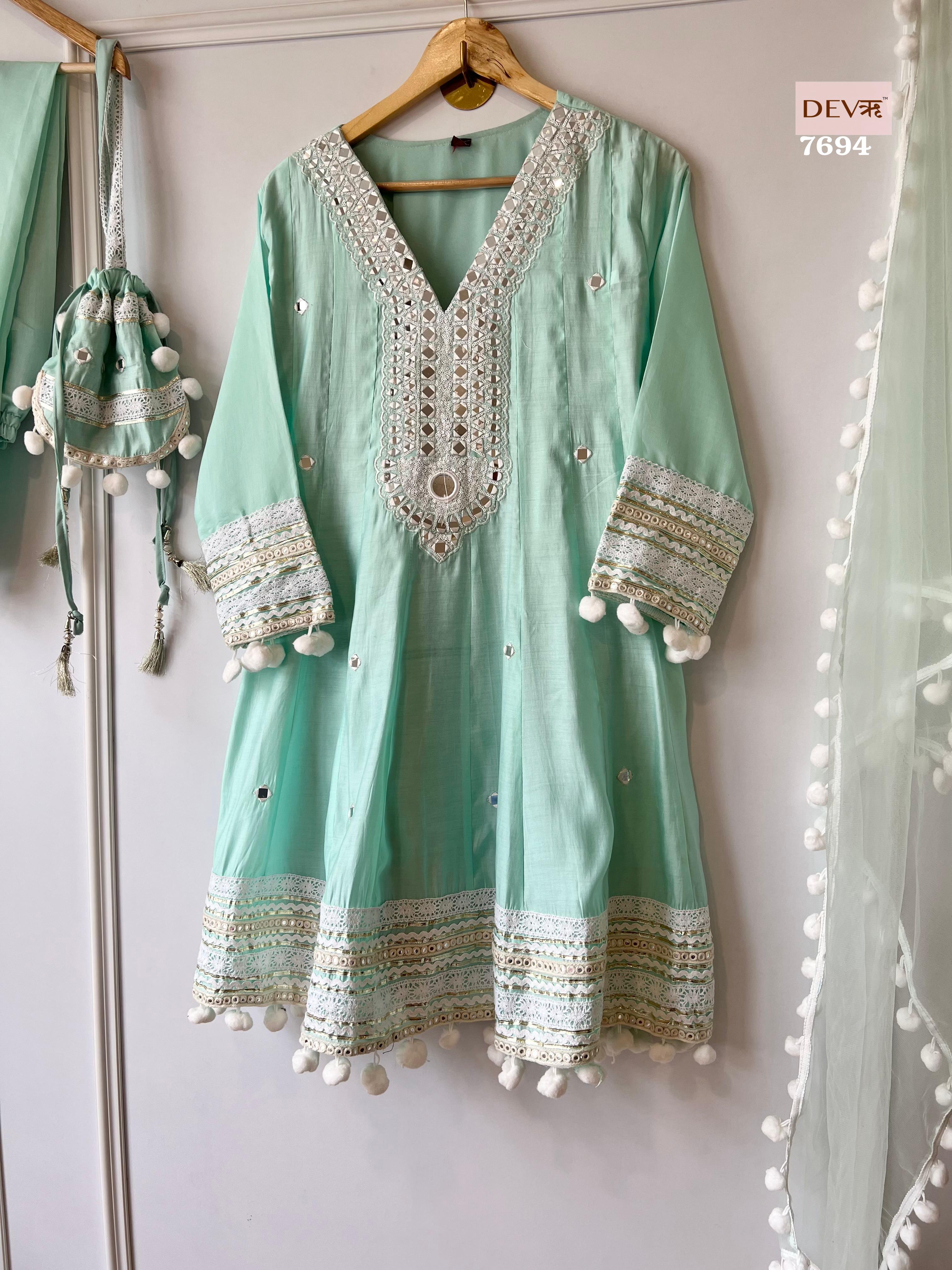 Blue Silk mirror Suit Set {7694}