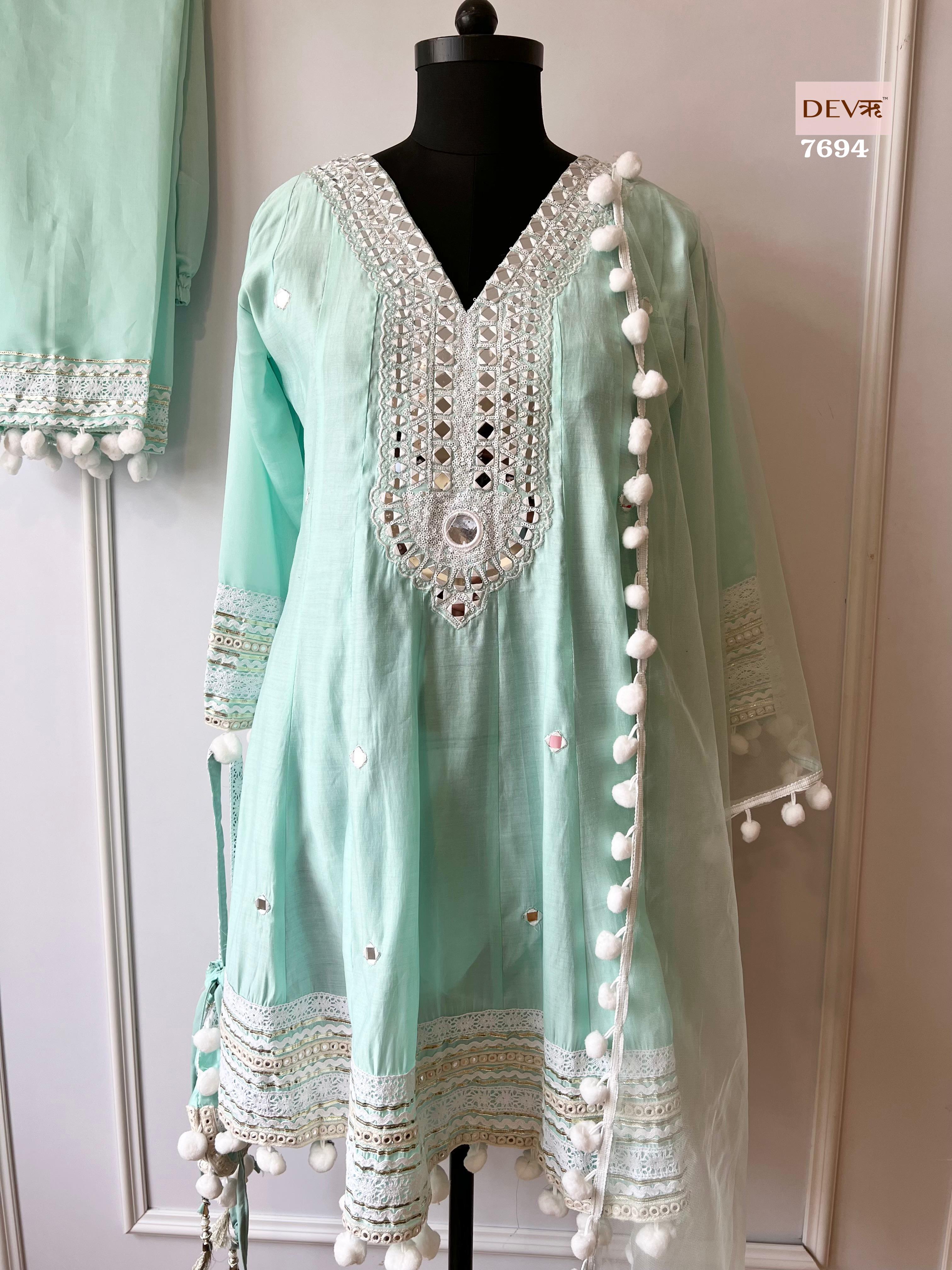 Blue Silk mirror Suit Set {7694}