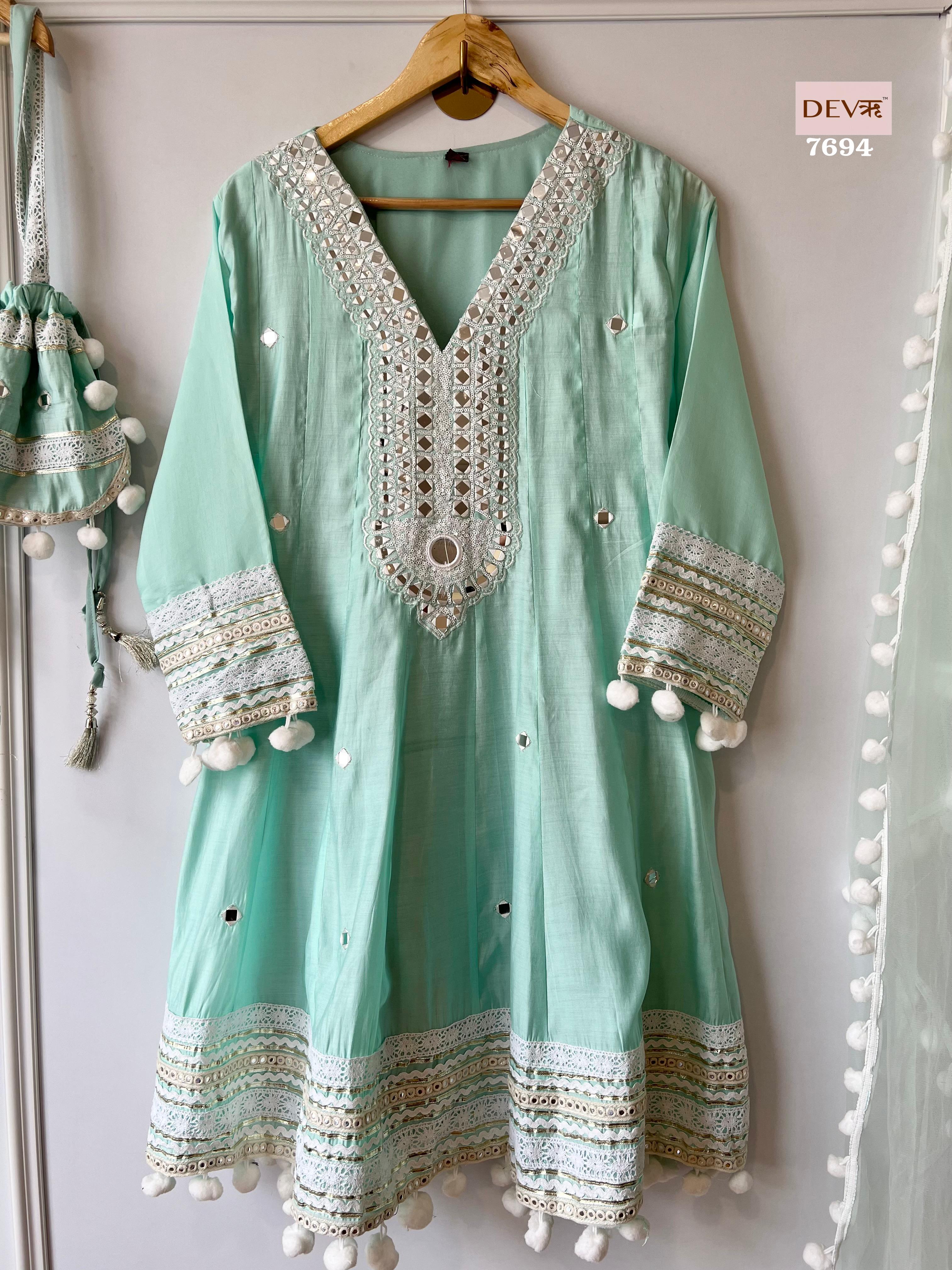 Blue Silk mirror Suit Set {7694}