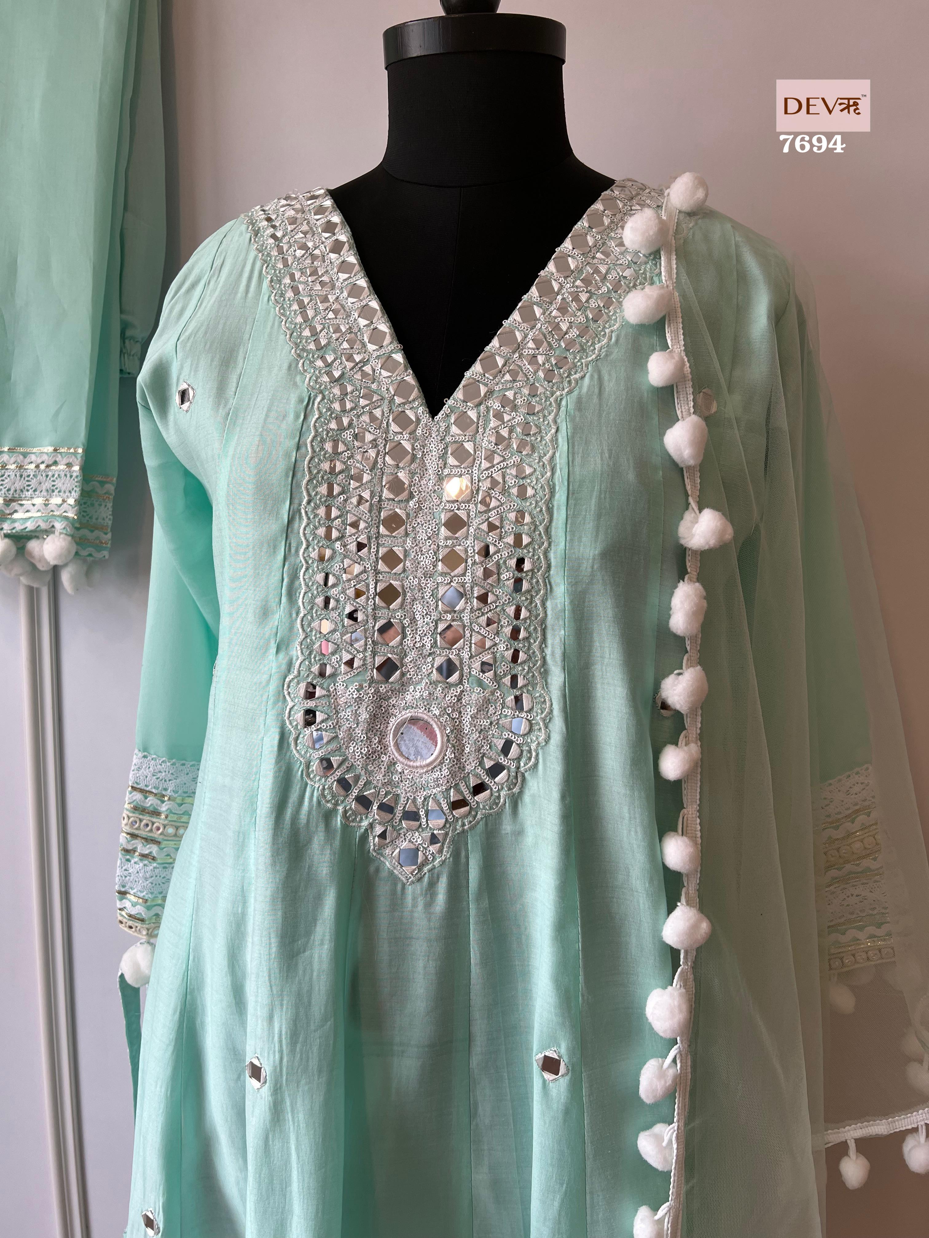 Blue Silk mirror Suit Set {7694}