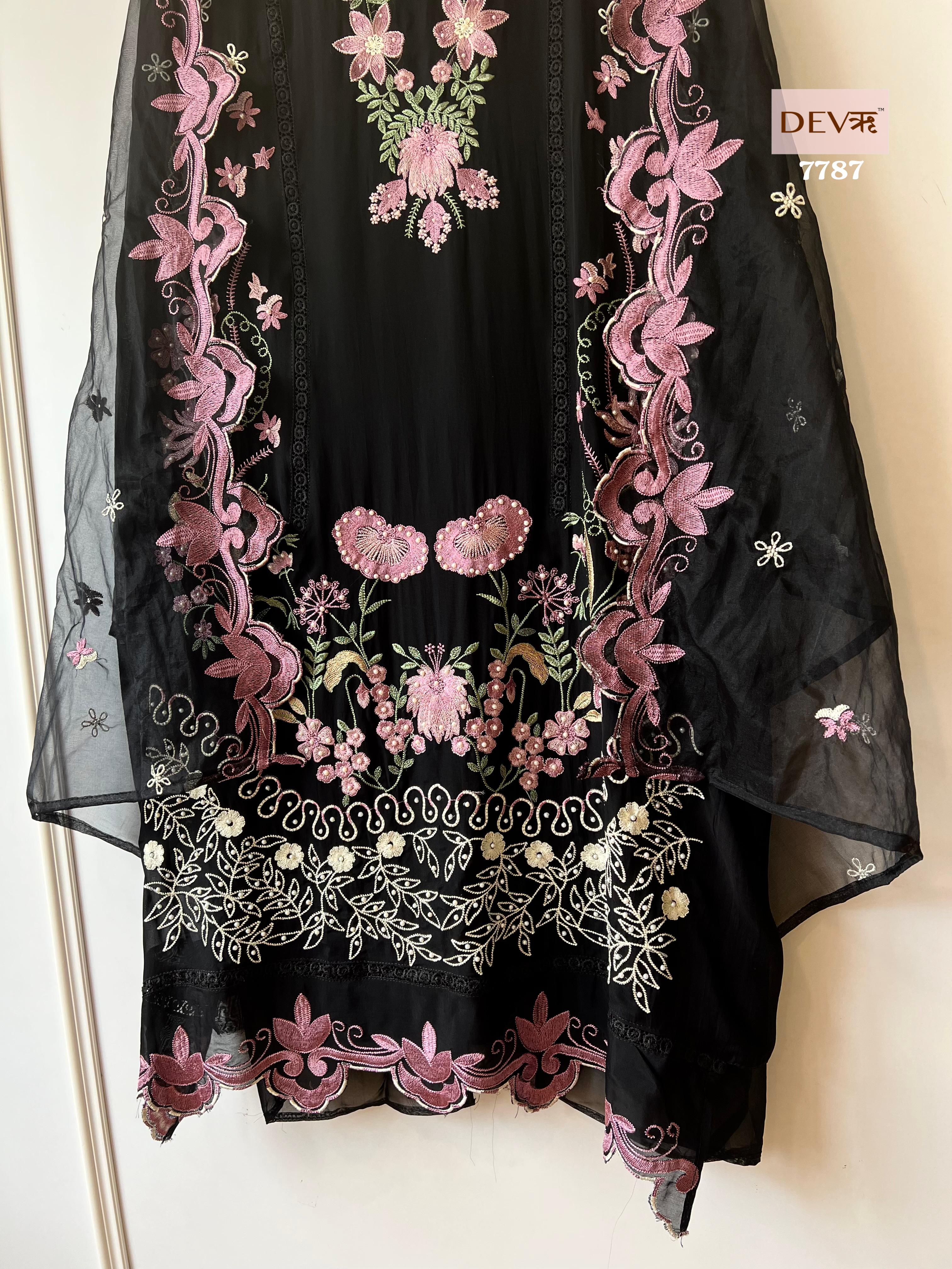 Black Organza Unstitched Pakistani -Set Of 3 {7787}