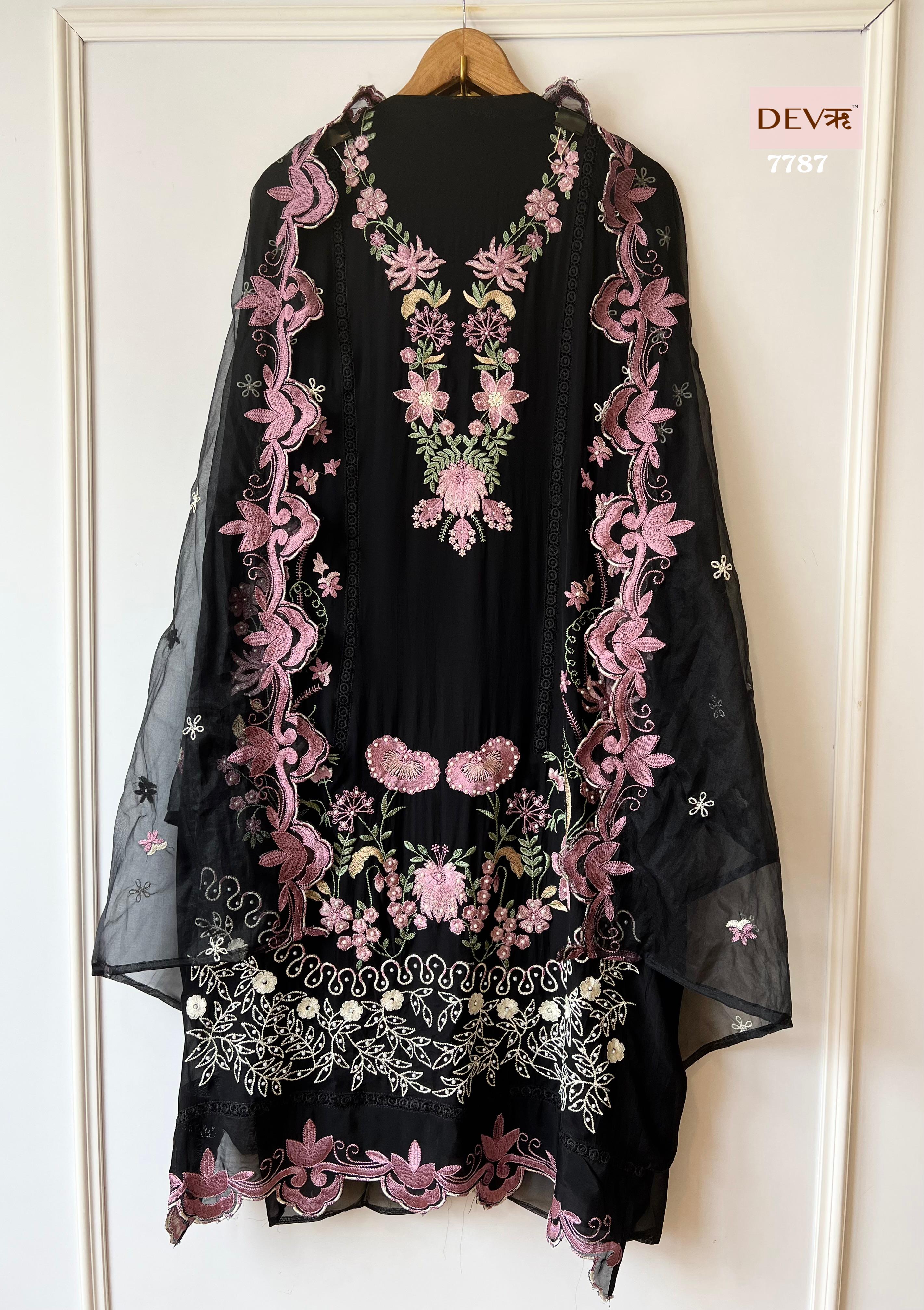 Black Organza Unstitched Pakistani -Set Of 3 {7787}