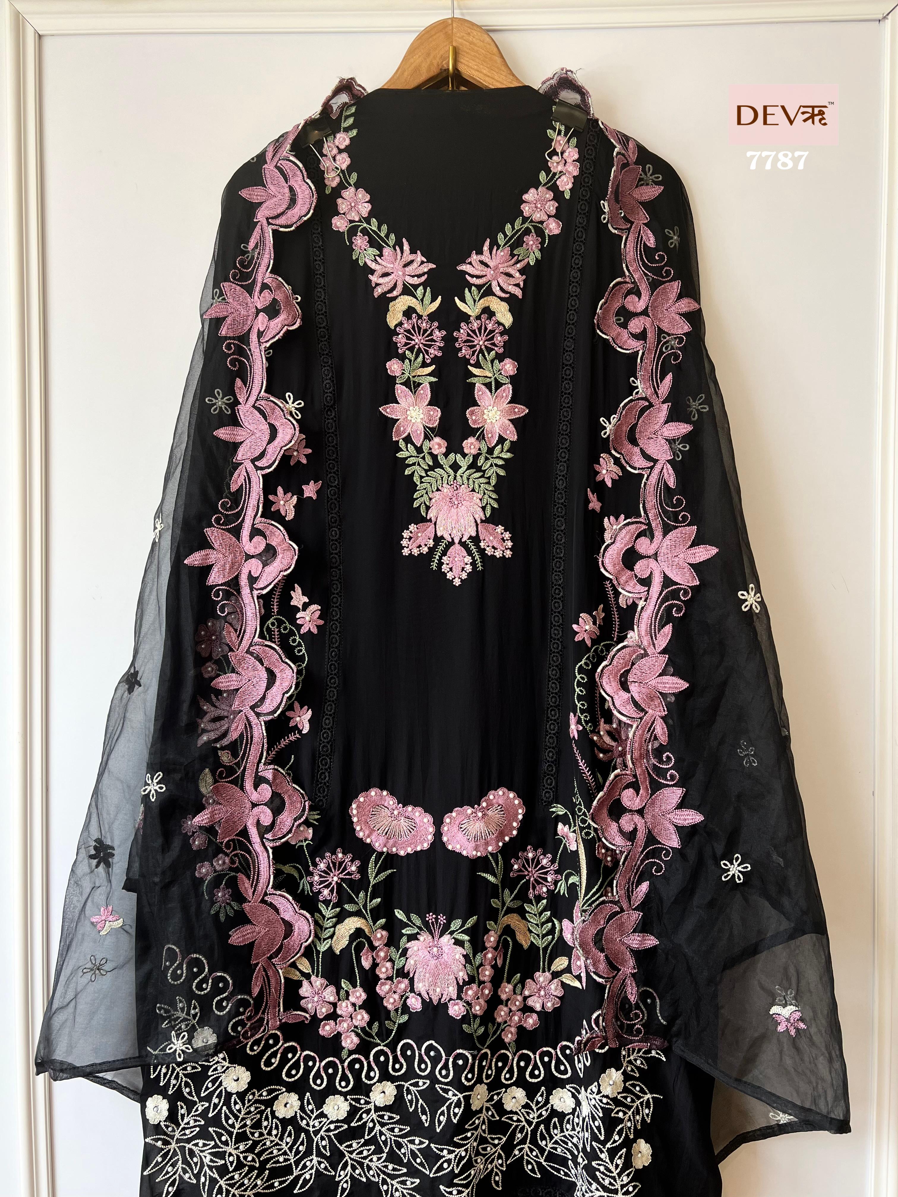 Black Organza Unstitched Pakistani -Set Of 3 {7787}